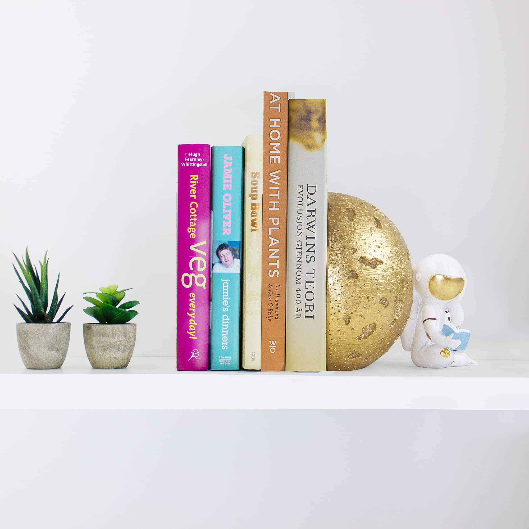 Space Theme Gold Bookends and Gray Clock Bundle - Astronaut Decor for Kids Room 4