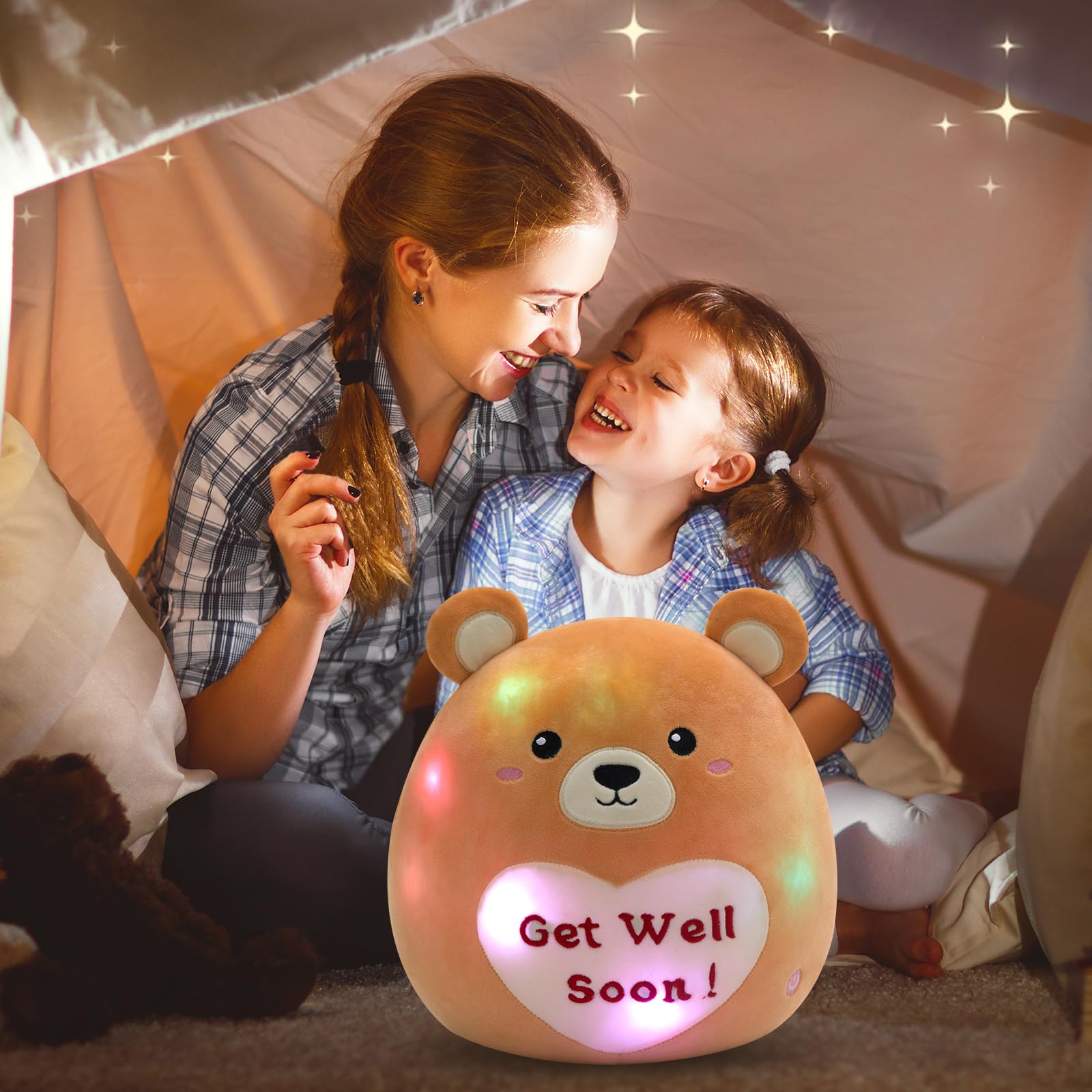 CozyWorld 12" Light Up Get Well Soon Bear Stuffed Animal Plush Pillow Super Soft Sofa Cushion Stretchy Plushy Toy Decors Best Get Well Soon Gift for Recovering Patient 5