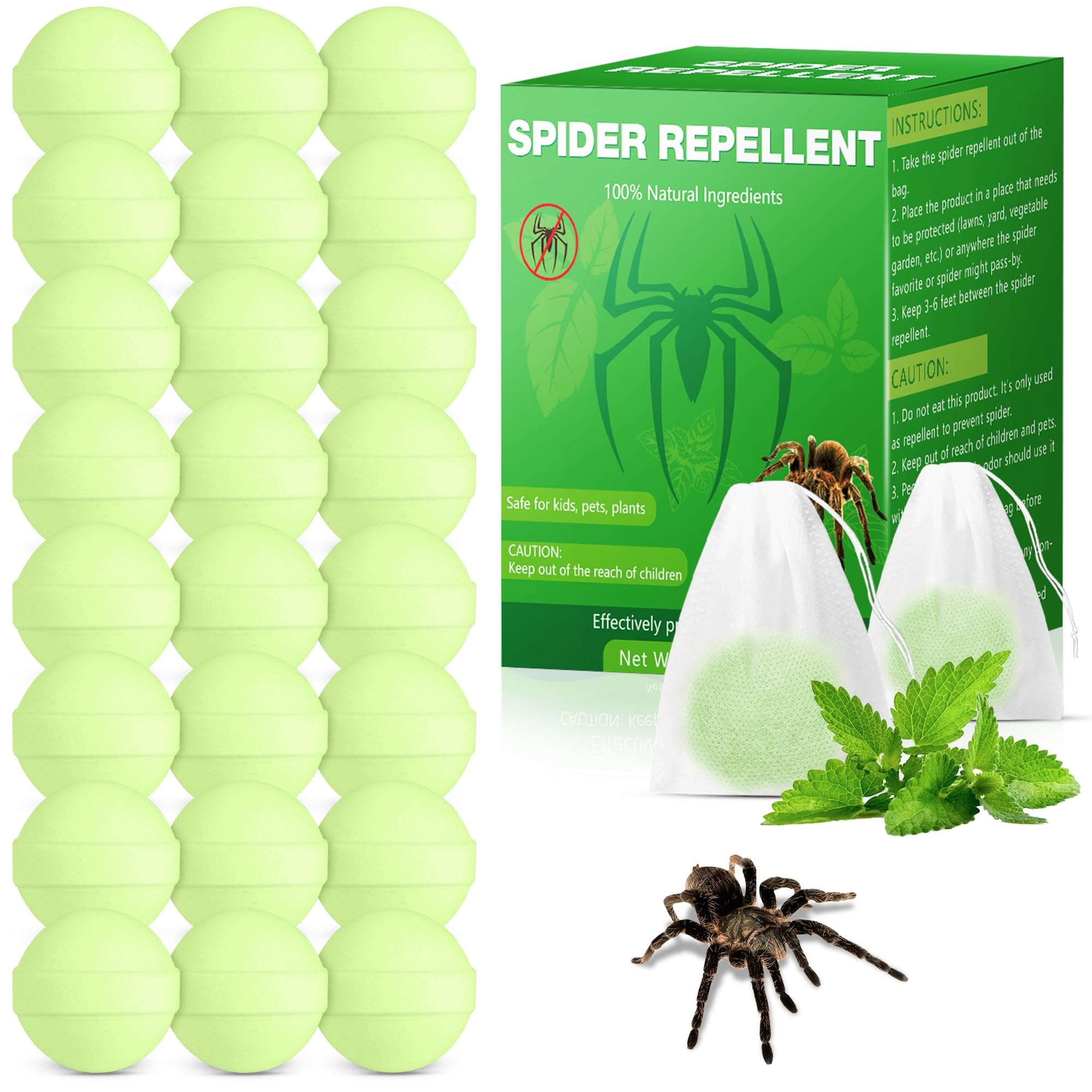 Peppermint Oil Spider Repellent - 24 Pack Spider Repellent Balls for House Garage to Get Rid of Spiders Outdoor Indoor, Deterrent for Roaches, Ants, Bugs, Spider, Keep Pest Out Safe for Humans & Pets 1