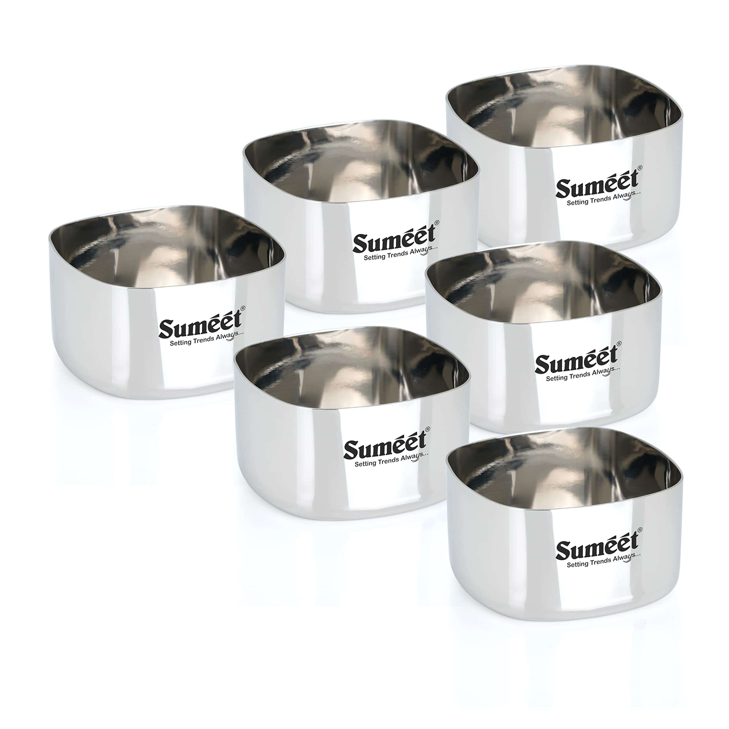 Sumeet Heavy Gauge Stainless Steel Square Bowl/Wati/Katori with Mirror Finish – 7cm Dia, set of 6pc, 200ML Each - Silver 1