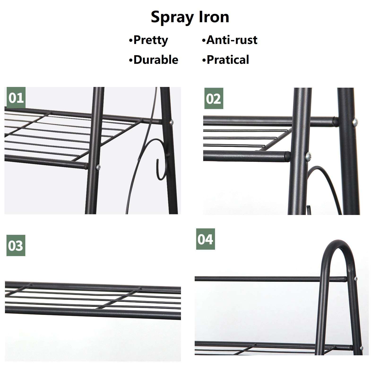 MTB 3-Tier Indoor/Outdoor Metal Plant Stand, Flower Rack, Plant Display, Bakers Rack Stand Shelf, Shoe Organizer, Multifunctional Utility Storage Organizer Pots Holder, Cold Grey 4