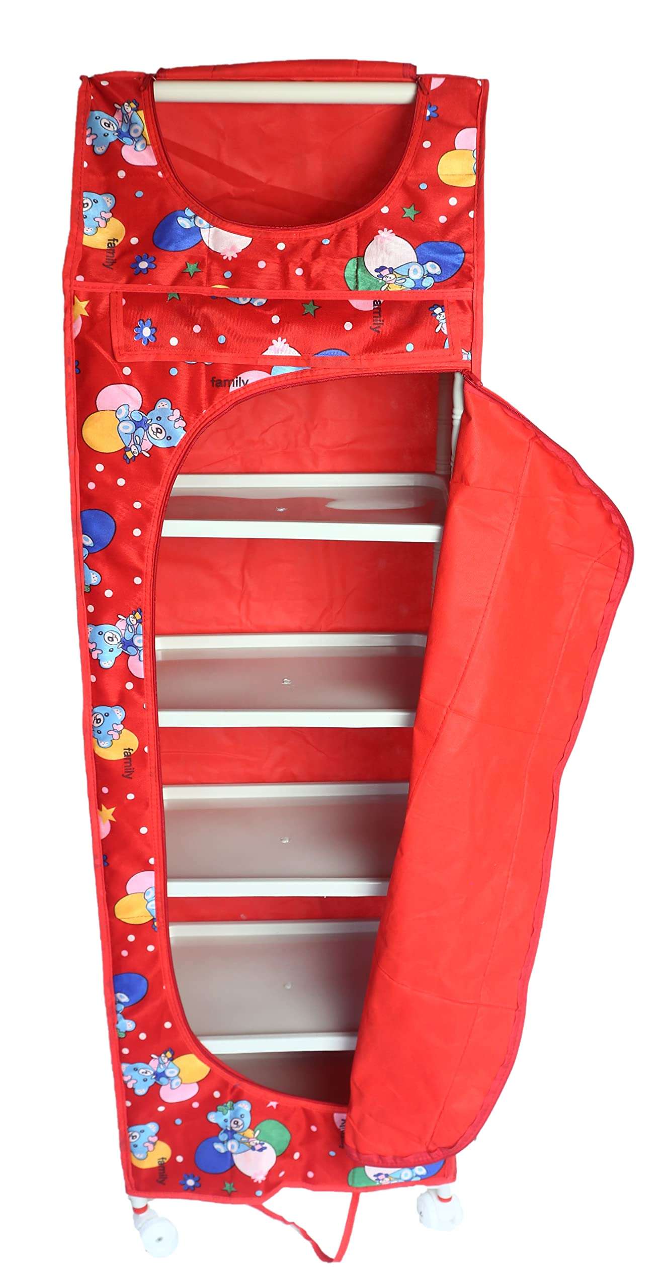 Evoshine® Colorful Design Cotton 6 Cabinet Hanging Baby Almirah, Kids Wardrobe, Cloth Organizer, Folding Almirah, Toy Box (Red) 1