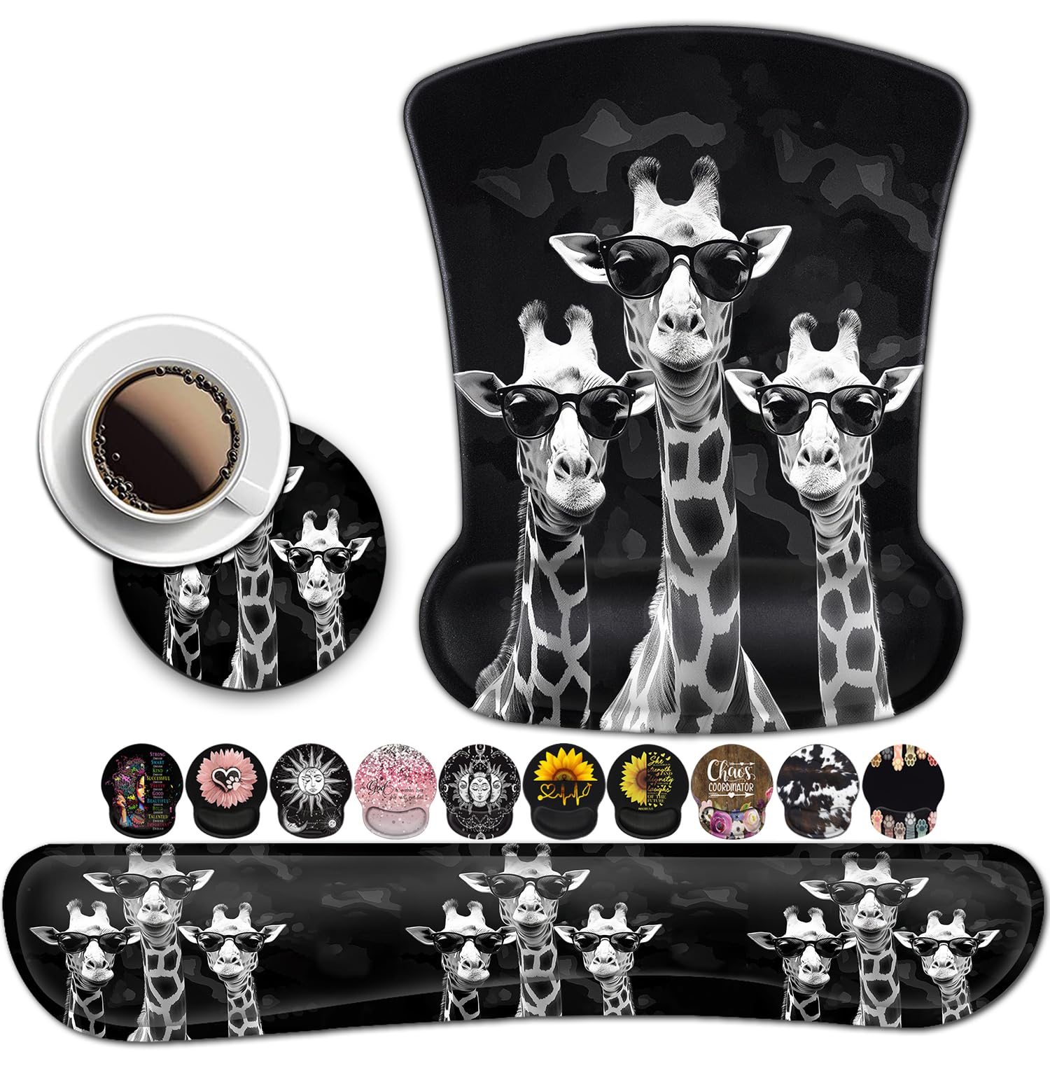 Rectangular Mouse Pad Wrist Protector-Printed with Cool Giraffes, Ergonomically Non-Slip Rubber Comfortable Computer Keyboard Wrist Rest Desktop Decoration Office Accessories Computer Mouse Desk Pad