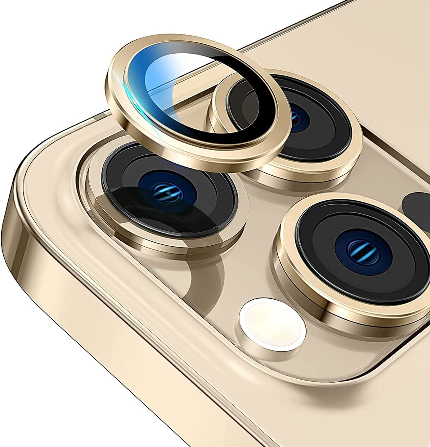 MobileZon Compatible for iPhone 14 Pro Max / 14 Pro Camera Lens Protector Tempered Glass Alloy Metal Rings Protection (Gold) 1