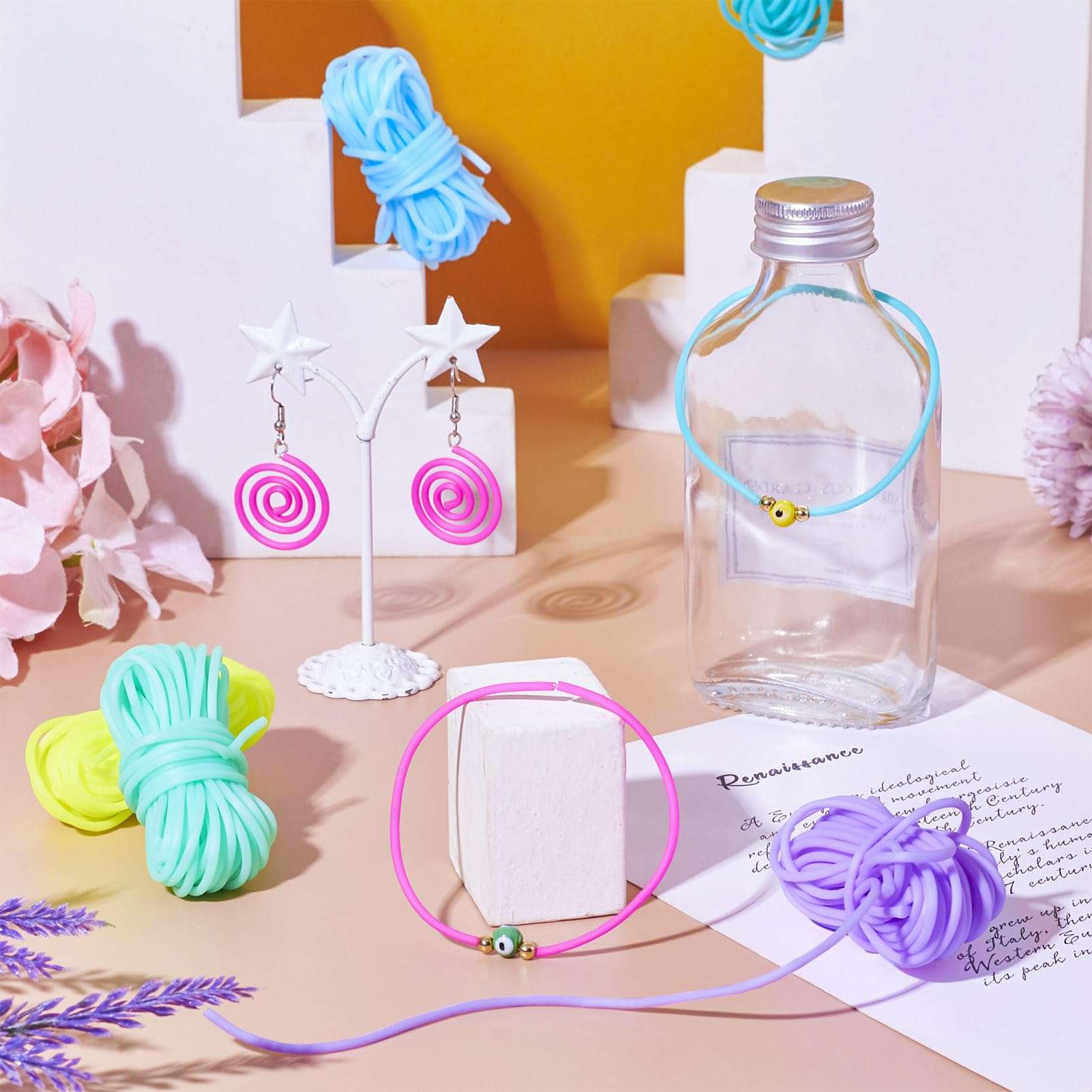 Pandahall 32.8 Yards Hollow Pipe Rubber Cords 2mm Knitting Barber Cords 6 Colors Stitch Savers Knitting Cords Hollow Rubber Tubing Silicone Pipes for Knitting Craft 4