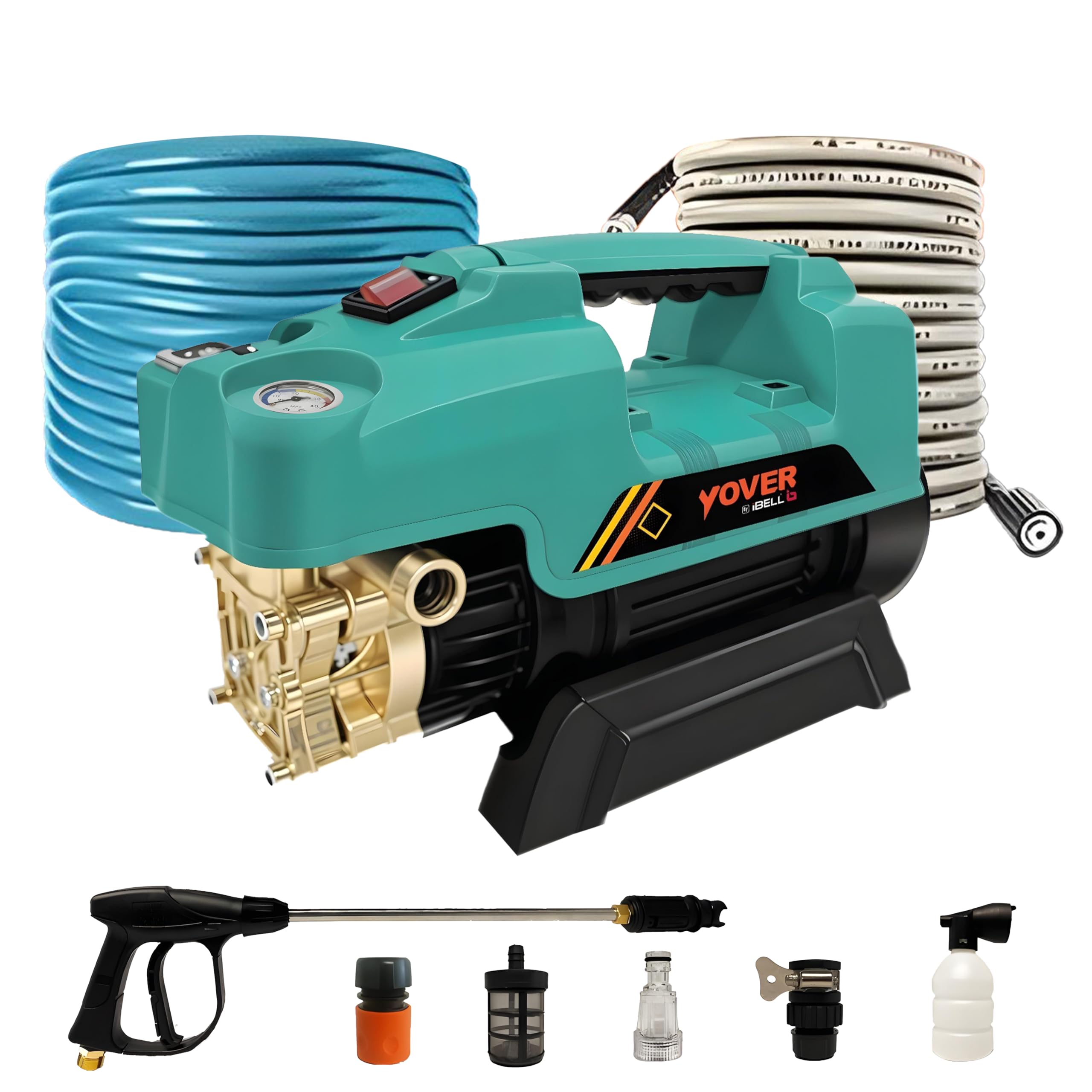 IBELL YO2800 High Pressure Car Washer for Home & Bike Cleaning, 2800W Induction Motor, 240 Bar, 12 L/min Flow, Portable Pressure Washer with 8M Hose & Spray Gun 1