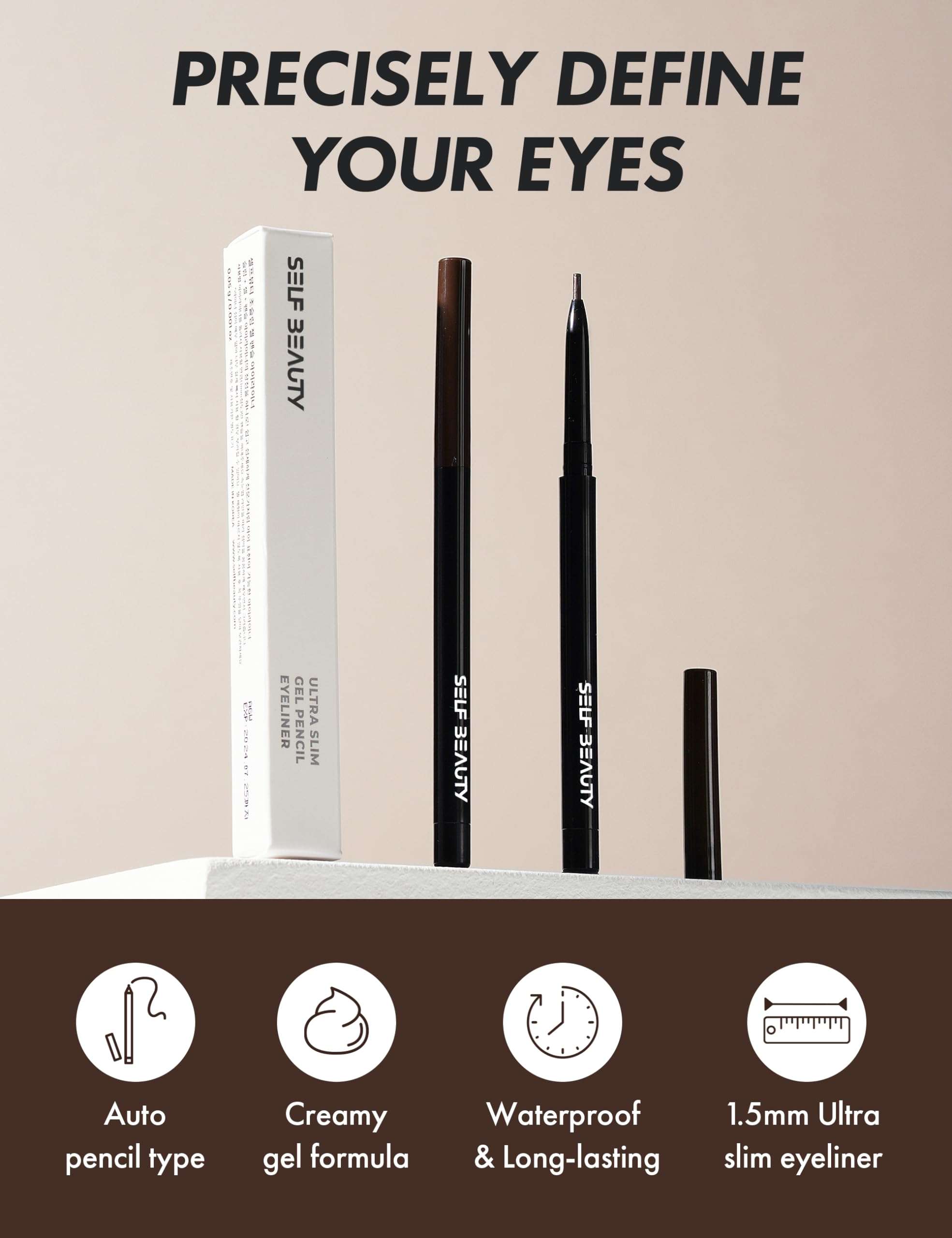 SELFBEAUTY Ultra Slim Waterproof Gel Eyeliner Pencil, Matte Brown, Retractable, Smooth Creamy Textured, Long Lasting, Waterproof, Smudge Proof, Easy Use 4
