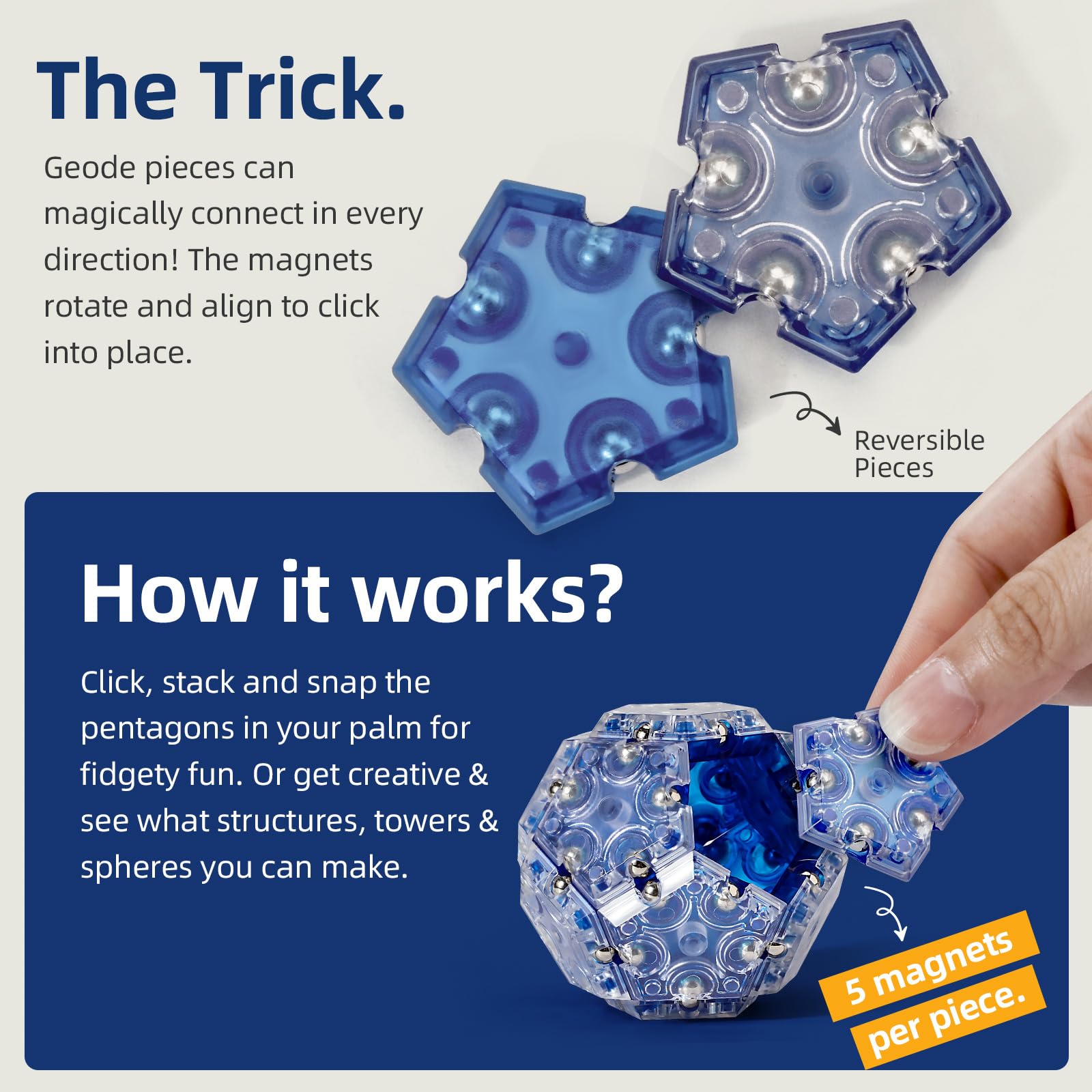 AIQI 14-Piece Set Magnetic Fidget Sphere Pentagons - Building Blocks Magnetic Stress Relief Desk Magnet Toys for Relaxation and Focus (Blue) 5