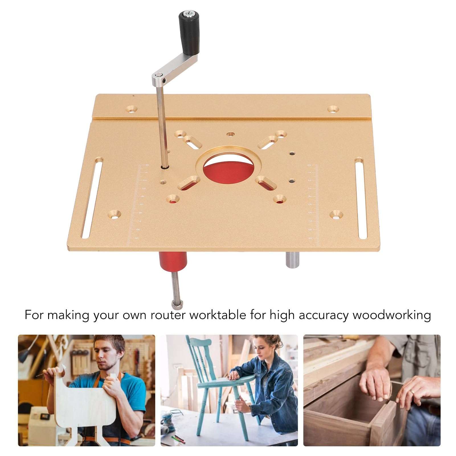 Precision Router Lift, Router Lift Manual Lifting System Kit for Router Table Saw Insert Base Plate (Gold) 4