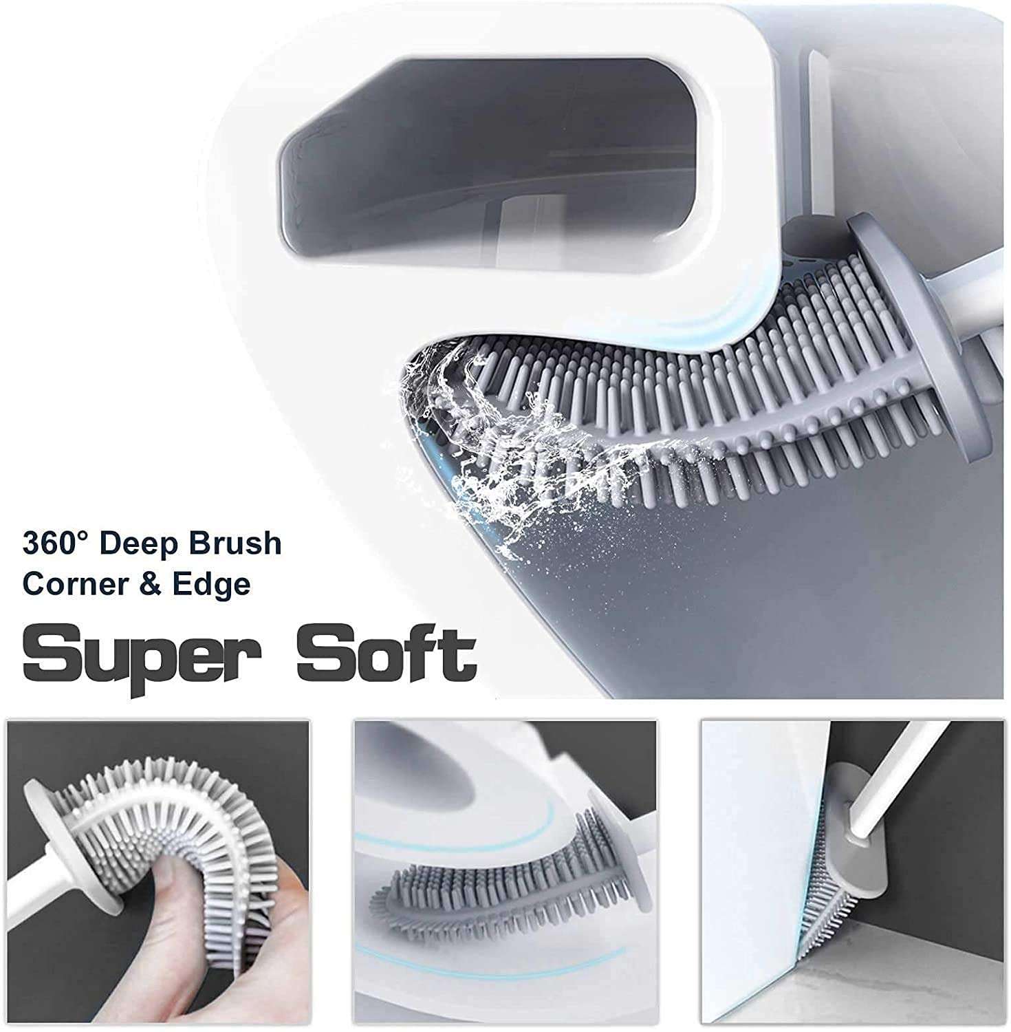 Silicone Toilet Brush with Stand – Pack of 1 | Flexible Non-Scratch Bathroom Cleaning Brush & Holder | Quick-Dry Hygienic Toilet Cleaner for Western Toilets, Durable Soft Bristle Brush Set 6