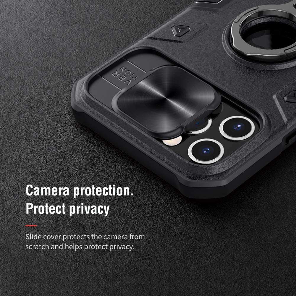 HIGAR CamShield Armor Nillkin 360° Ring Back Case Cover with Logo Cut Compatible with Apple iPhone 12/12 Pro - Black 2