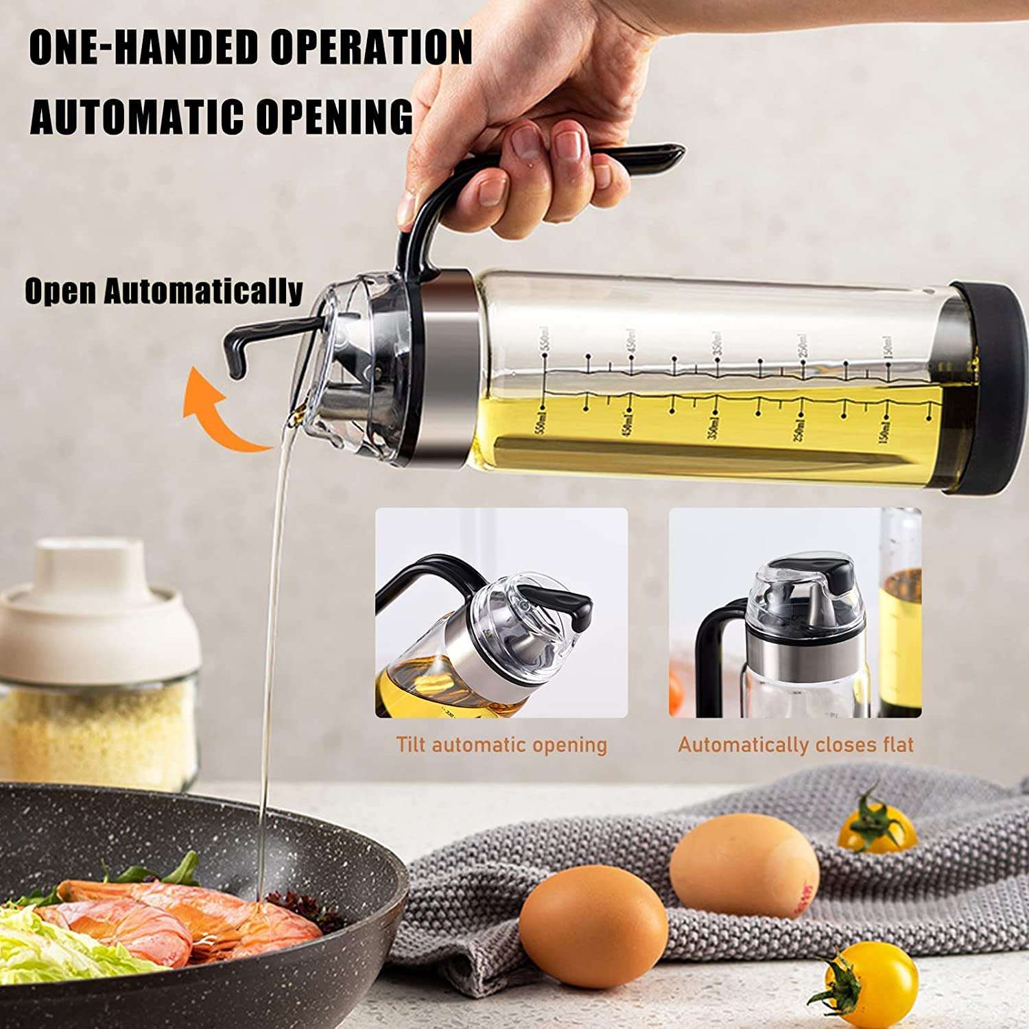 18oz Auto Flip Olive Oil Dispenser Bottle Leakproof Condiment Container With Automatic Cap and Stopper,Non-Slip Handle for Cooking.Perfect for Oil,Sauce,Vinegar 5