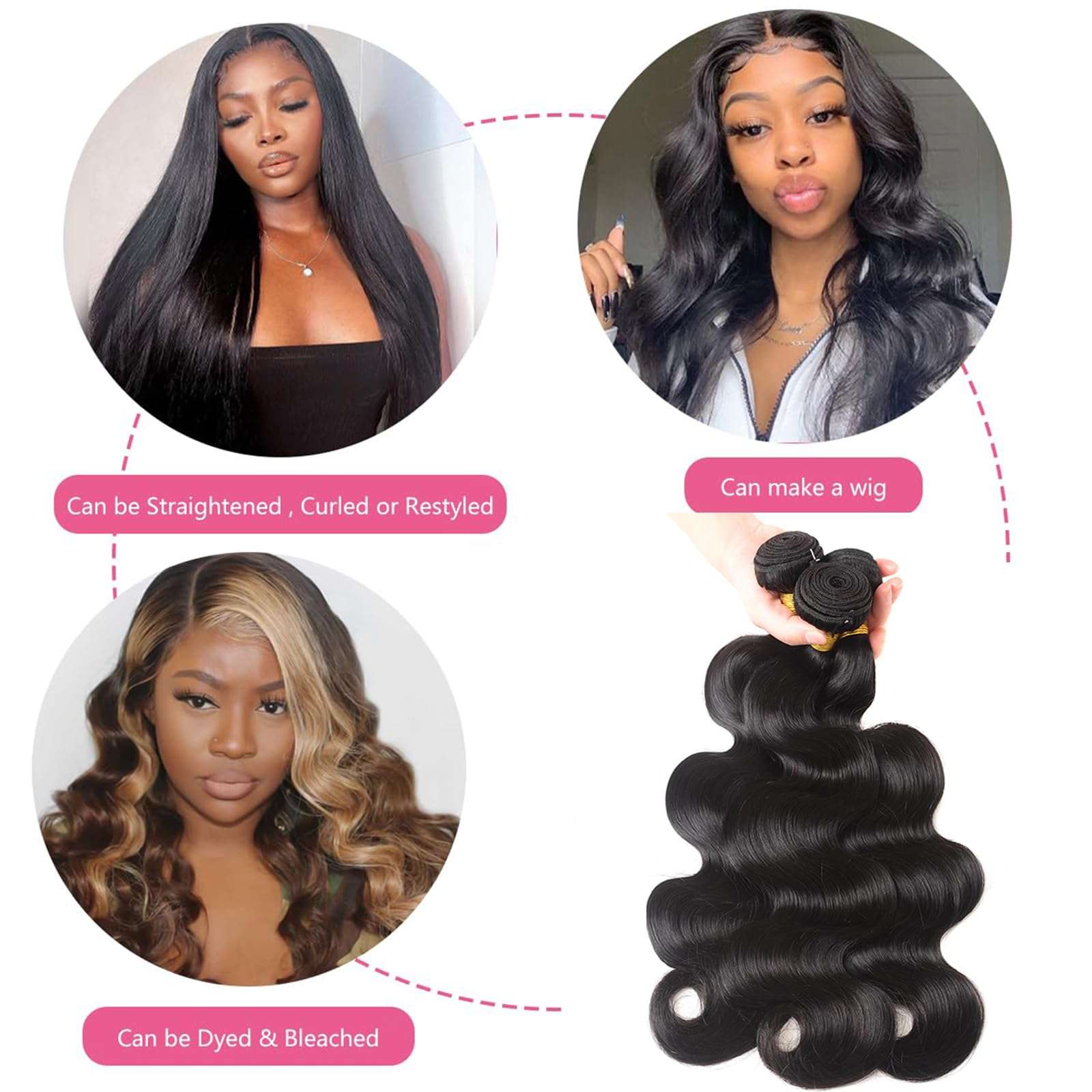 Human Hair Bundles Body Wave 100% Unprocessed Brazilian Virgin Human Hair Quick Weave Body Wave Hair Extensions for Black Women Natural Color 3 Bundles 18 18 18 Inch 5