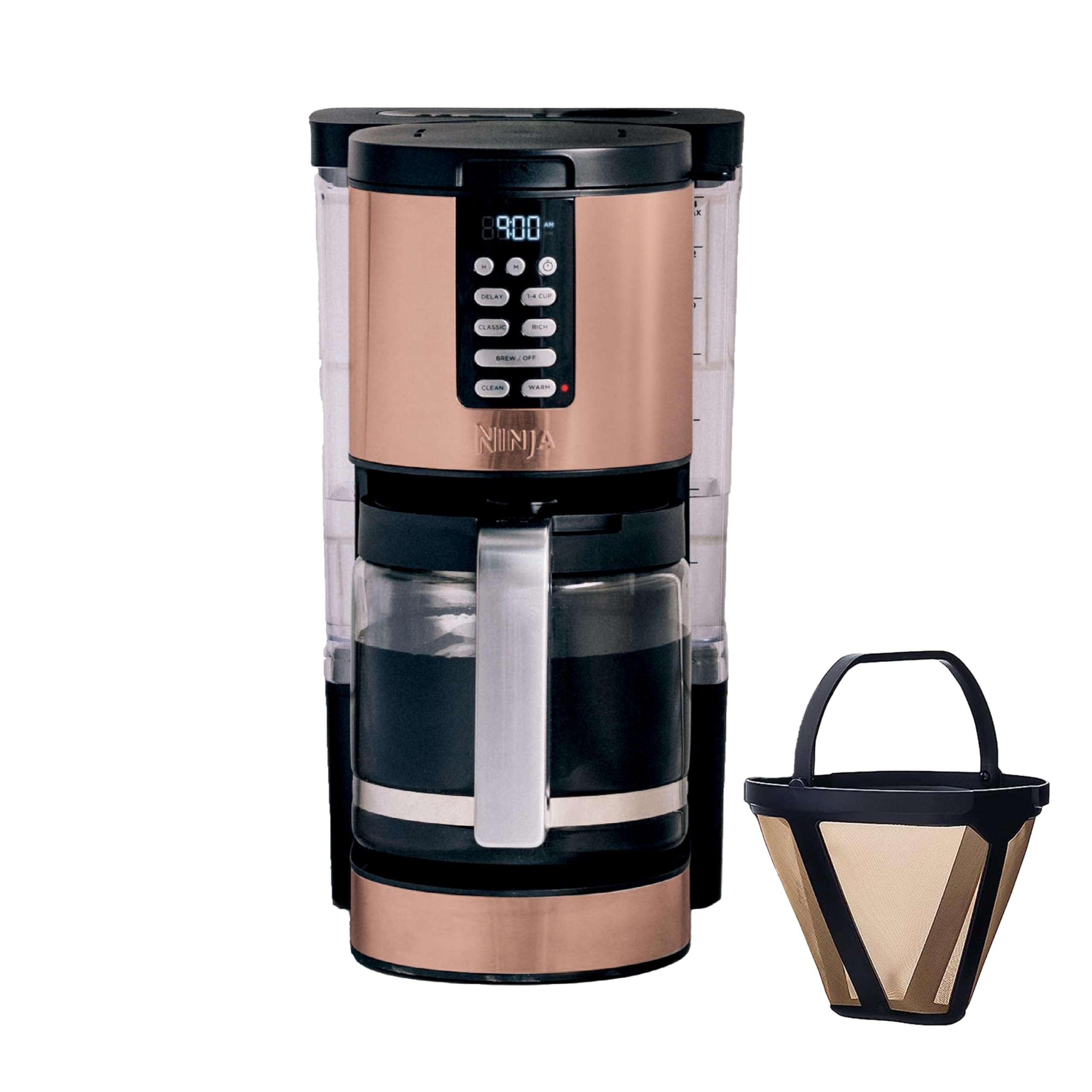 Ninja Programmable XL 14-Cup Coffee Maker PRO with Permanent Filter, 2 Brew Styles Classic & Rich, Delay Brew, Freshness Timer & Keep Warm, Dishwasher Safe, Copper, DCM201CP 1