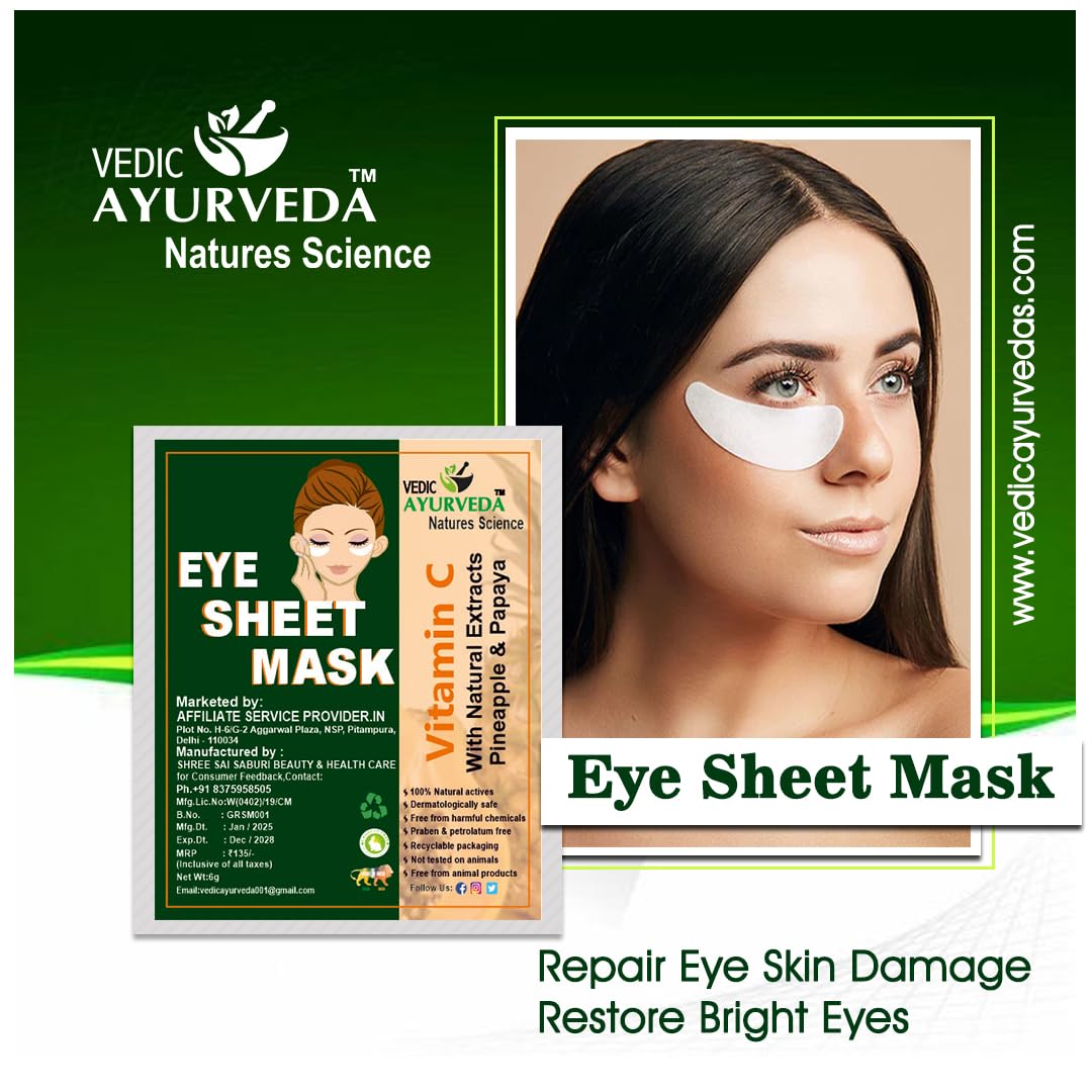 VEDICAYURVEDA Organic Eye Sheet Mask for Dark Circles, wrinkles, Dark Spots, reducing the puffiness, 100% Natural and Bio-Organic (18 g) 4