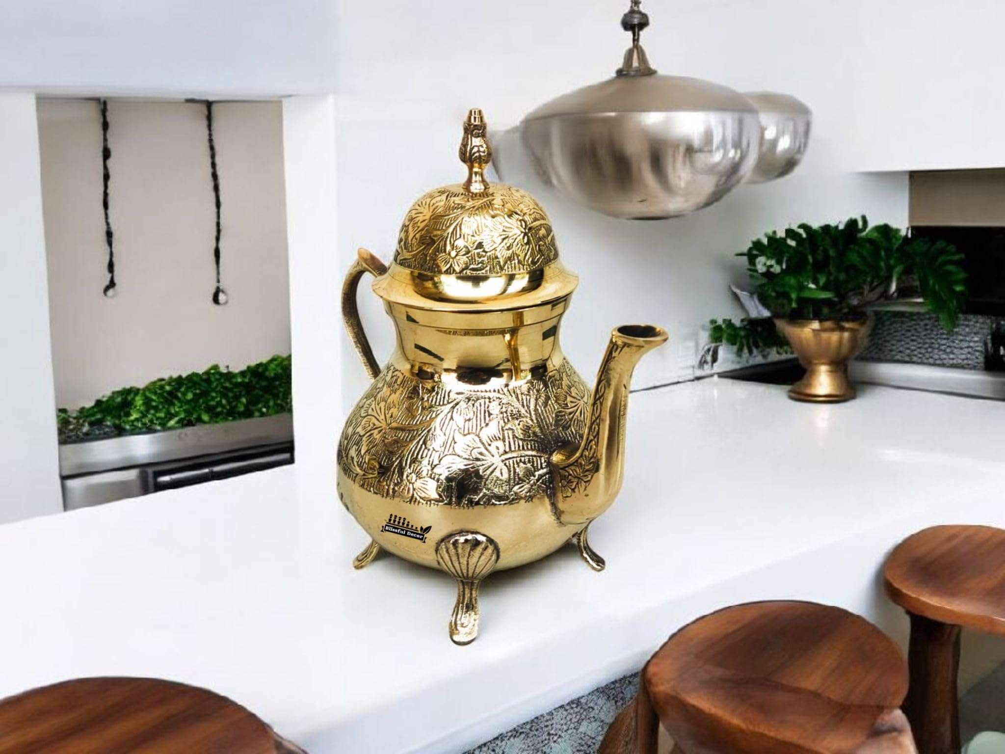 Brass Etching Design Stylish Tea Kettle Pot Mughlai Style Traditional Home Decor & Hotels for Serving Tea Coffee.Brass Kettle | Etching Kettle | SERVEWARE | Tea Pot | Brass Tea Pot | 5