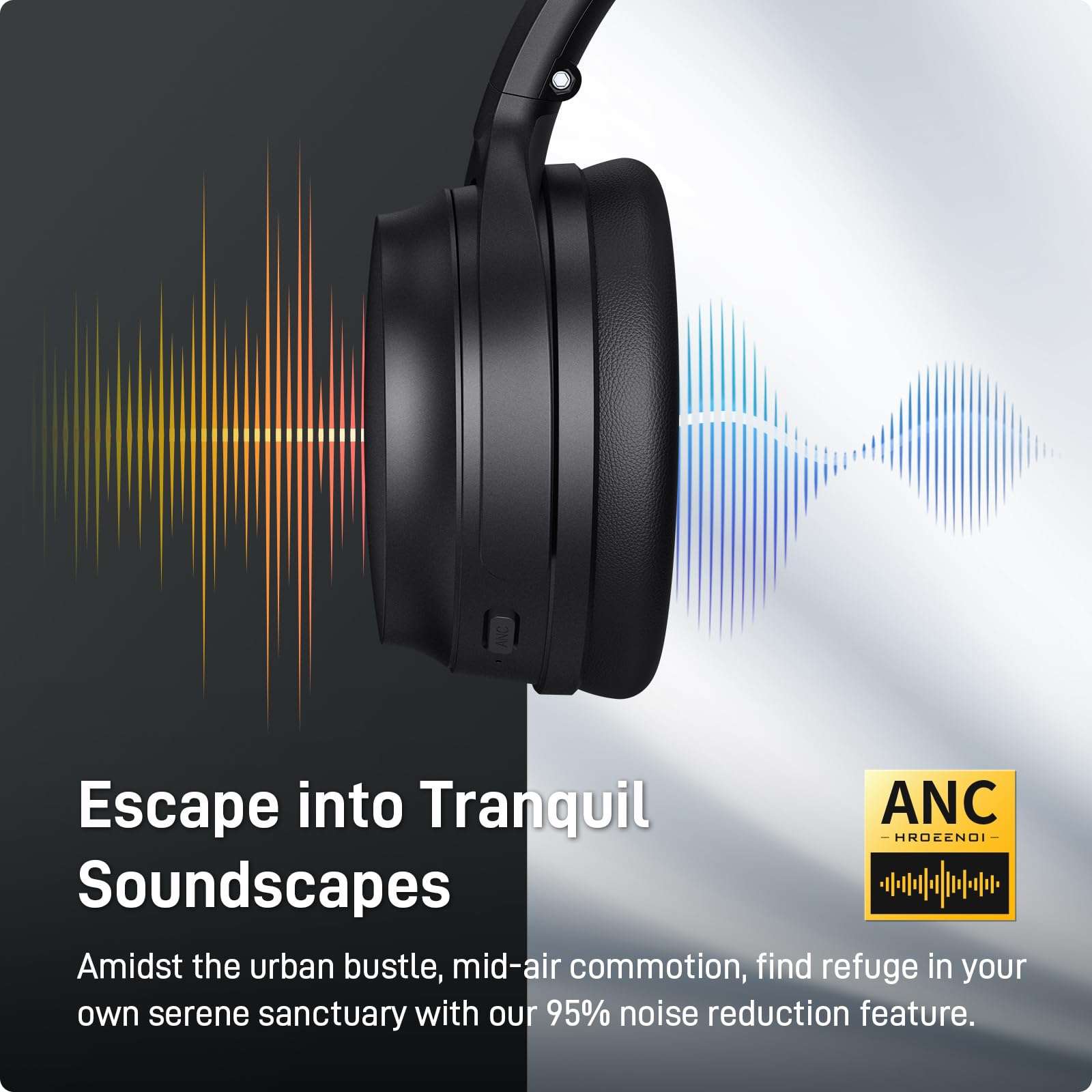 HROEENOI JZ02 Noise Cancelling Headphones,Upgraded Bluetooth 5.3, Wireless Over Ear Headphones, Lightweight and Portable, 60H Playtime, Memory Foam Protein Leather Earmuffs, for Workout, Home 2