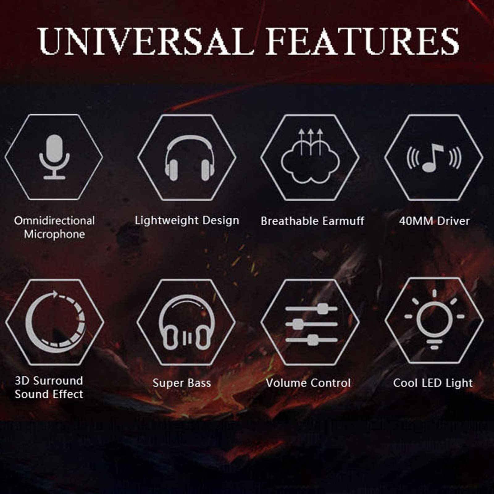 Belity SY755MV Luminous Game Headphone Over-Ear Gaming Headset with Microphone PC Gamer 3.5mm Headphones Noise Cancelling Compatible with PS4 Xbox Laptop Computer 6