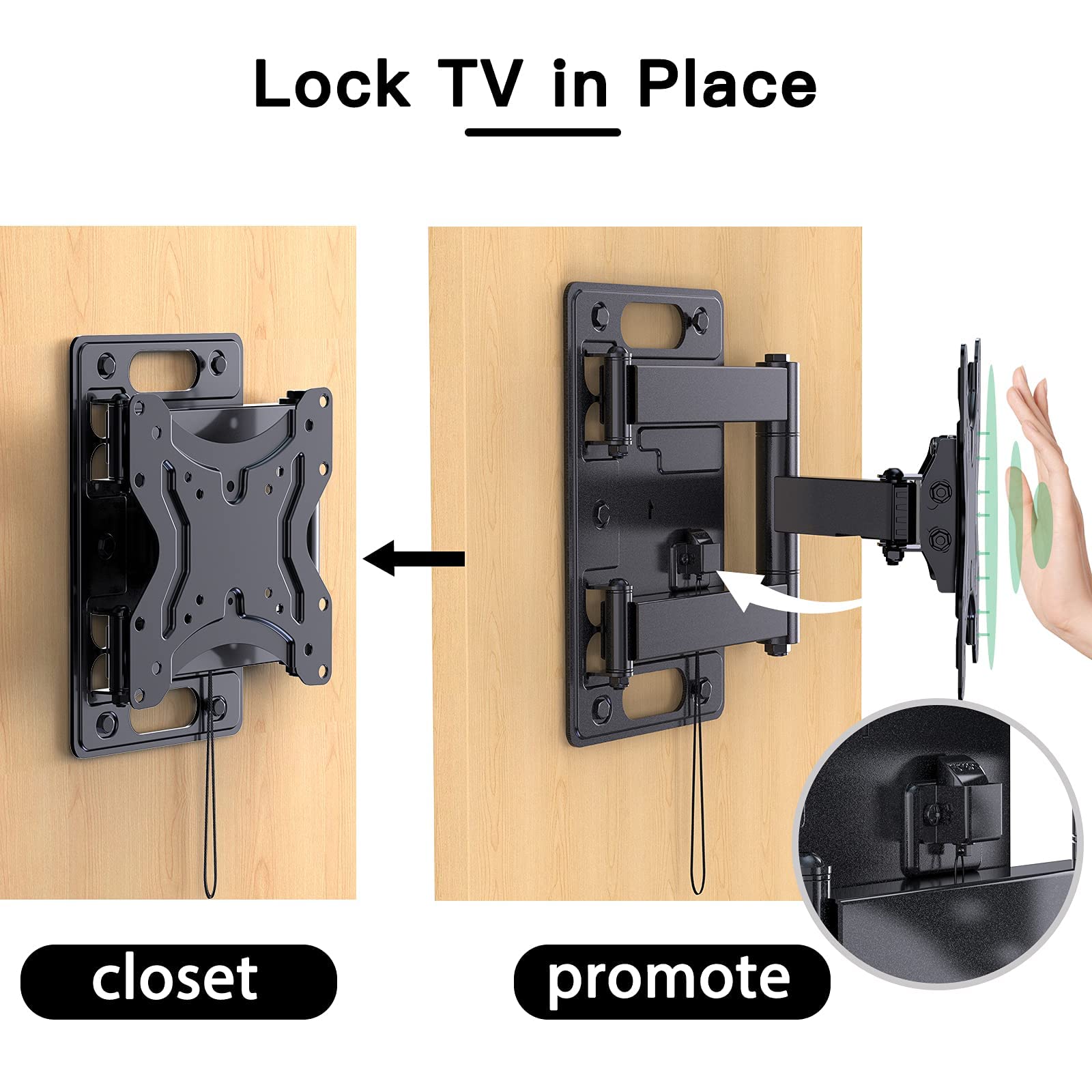 RV Lockable TV Wall Mount for Camper Full Motion Trailer Bracket with Articulating Arms for 23-43 Inch Flat Curved Screens up to 77 lbs VESA 200x200mm on Motor Home Truck Marine Boat 2