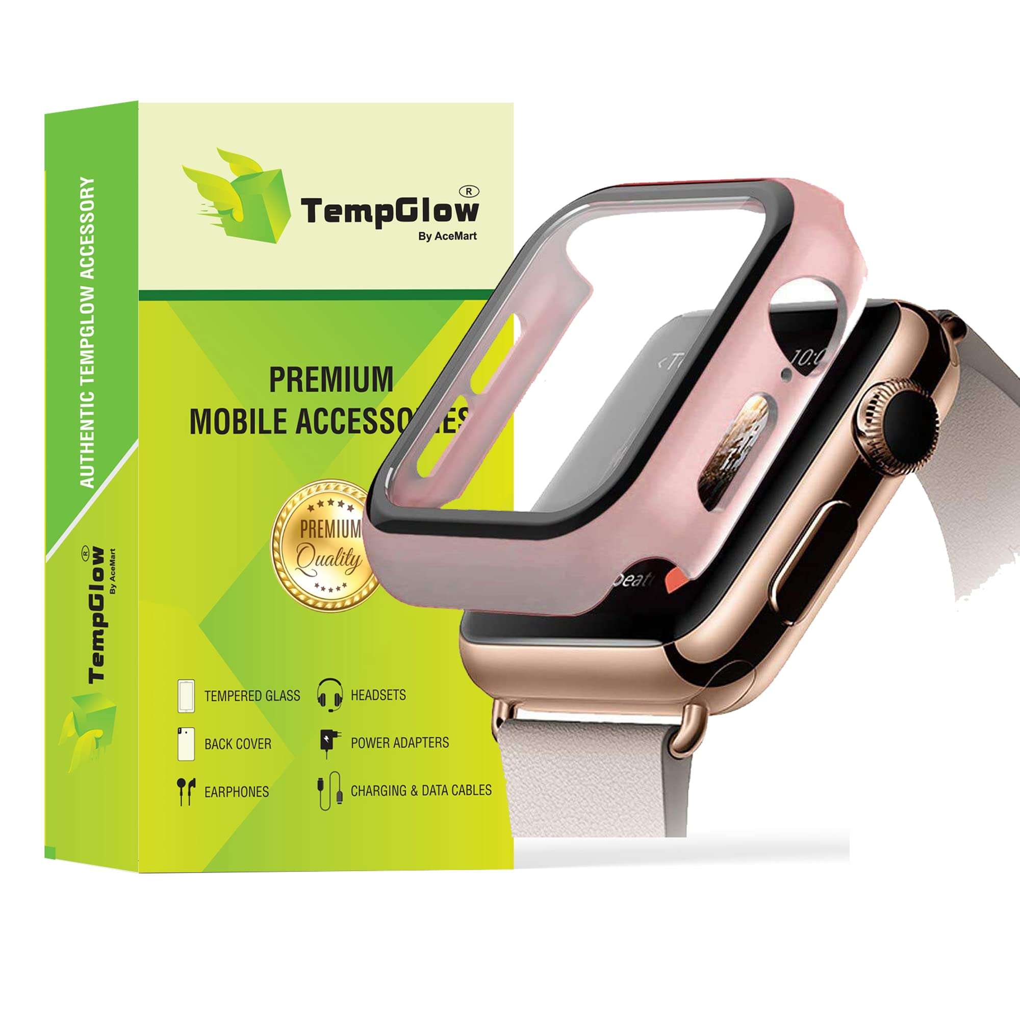 TempGlow Case Bumper Cover with Built-in 9H Tempered Glass Screen Protector Compatible with Apple Watch 38mm Series 3 Series 2 Series 1 Edge-to-Edge 360 Degree Smart Defense - Black Matte 1