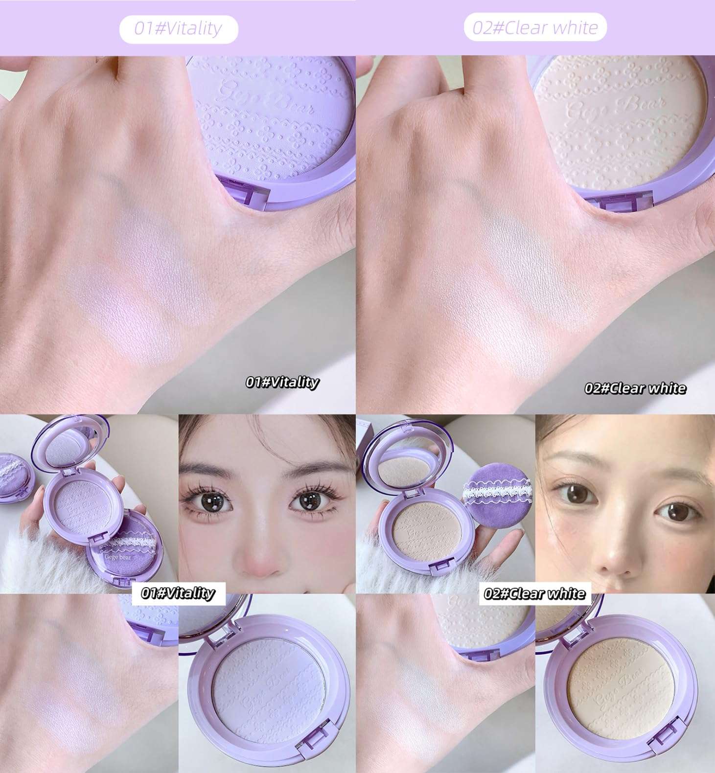 Gege Bear Clear Setting Powder | Dewy Natural Glow | Long Lasting | Super Blendable | High Performance | Full Coverage | Super Stay | Fix Compact for Makeup Setting | Oil Control | Lightweight Flawless Soft & Smooth | Best Compact Powder for Women Girls (01# Vitality, 8g) 4