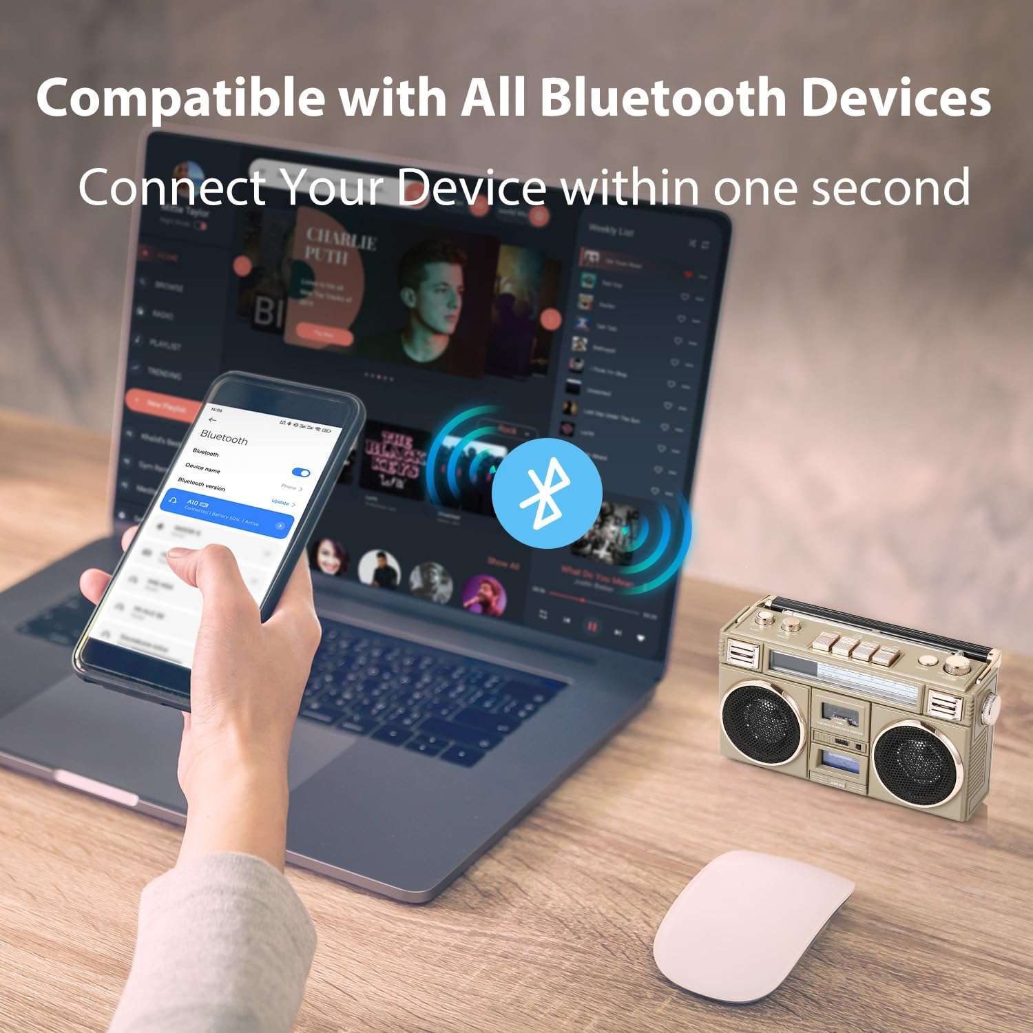 ANTPO Retro Vintage Radio Bluetooth Speakers Vintage Decor Small Wireless Speakers Stereo Radio Portable FM with Rich Bass Speakers Support TF Card for Home/Outdoor/Gift 4