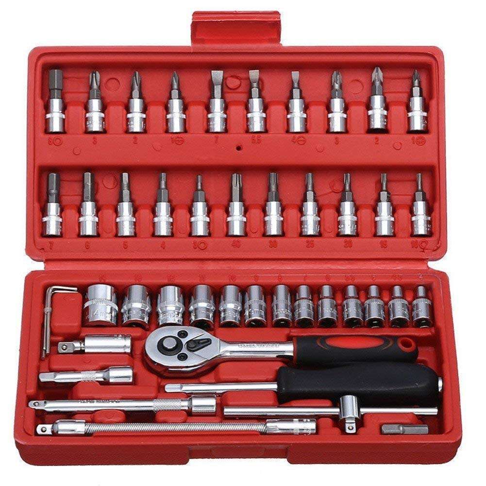 Prakal 46 Pcs 1/4" Drive Socket & Bit Set with Reversible Ratchet Bike Bicycle Tool Kit and Storage Case 1