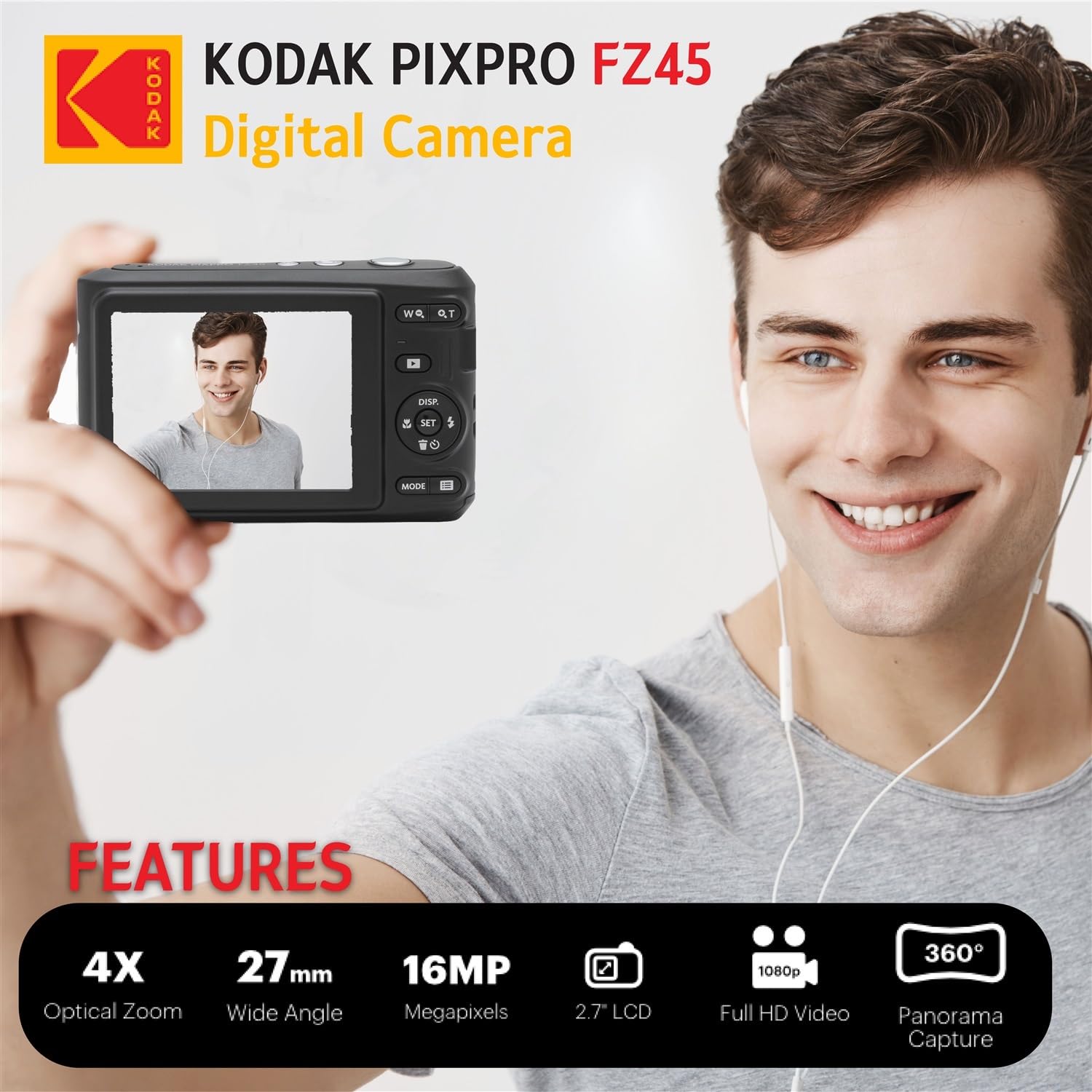 Kodak PIXPRO FZ45 Digital Camera + 32GB Memory Card + Point and Shoot Camera Case + Extendable Monopod + Lens Cleaning Pen + LCD Screen Protectors + Table Top Tripod Ultimate Bundle (Red) 4