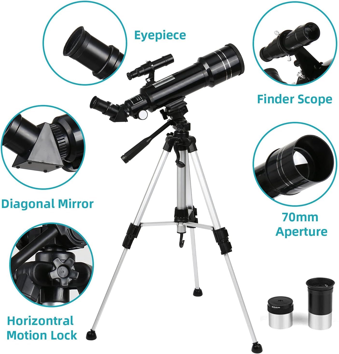 Telescope with 6mm and 25mm Kellner Eyepieces, F40070M Astronomical Reflector Telescope with Height-Adjustable Aluminum Tripod and Backpack, Can See Craters on The Surface of The Moon 5