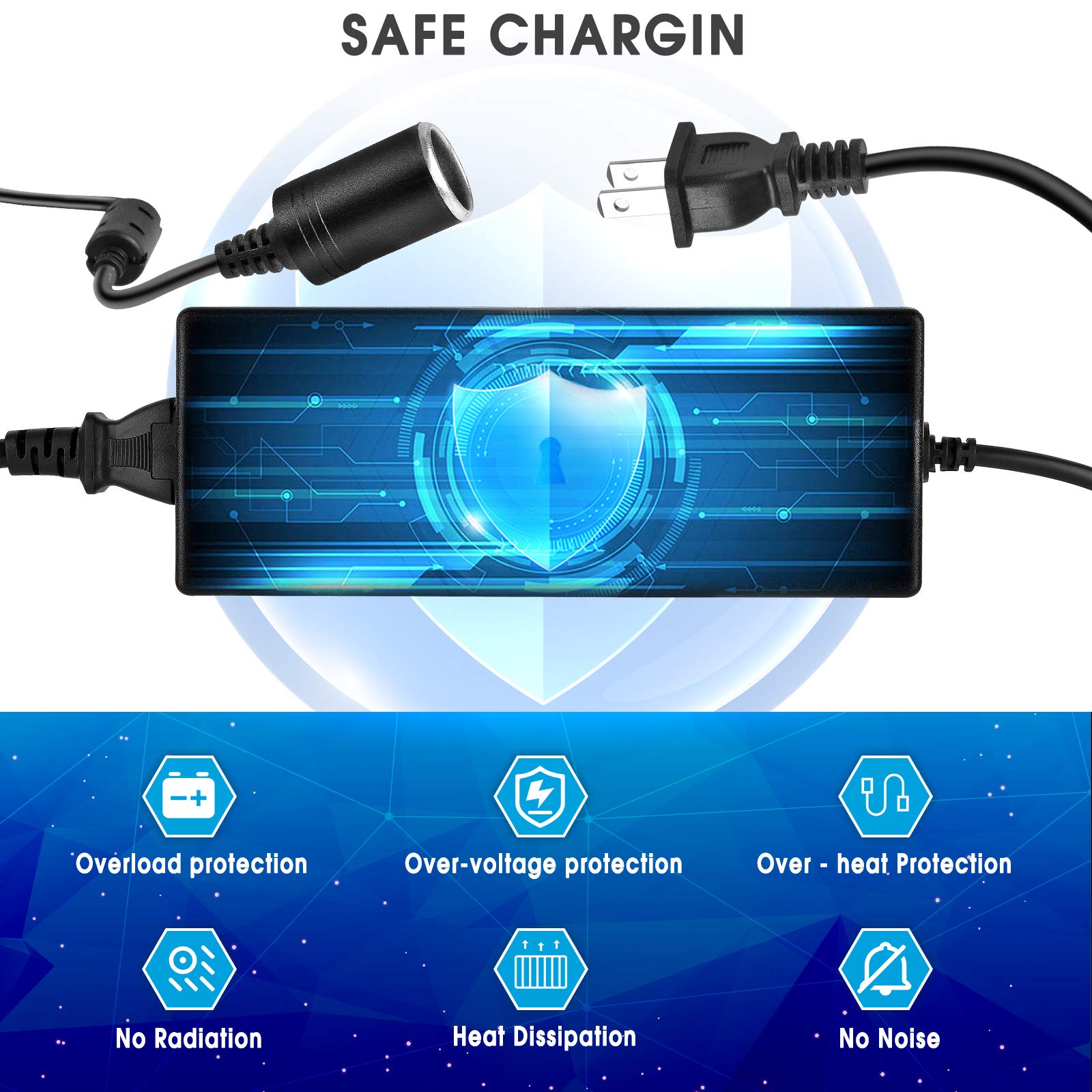 Shentian Power Supply Cigarette Lighter Socket AC to DC Adapter 110V-240V to 12V Car Power Charger Converter Black (12V 15A 3pin Power Supply) 4