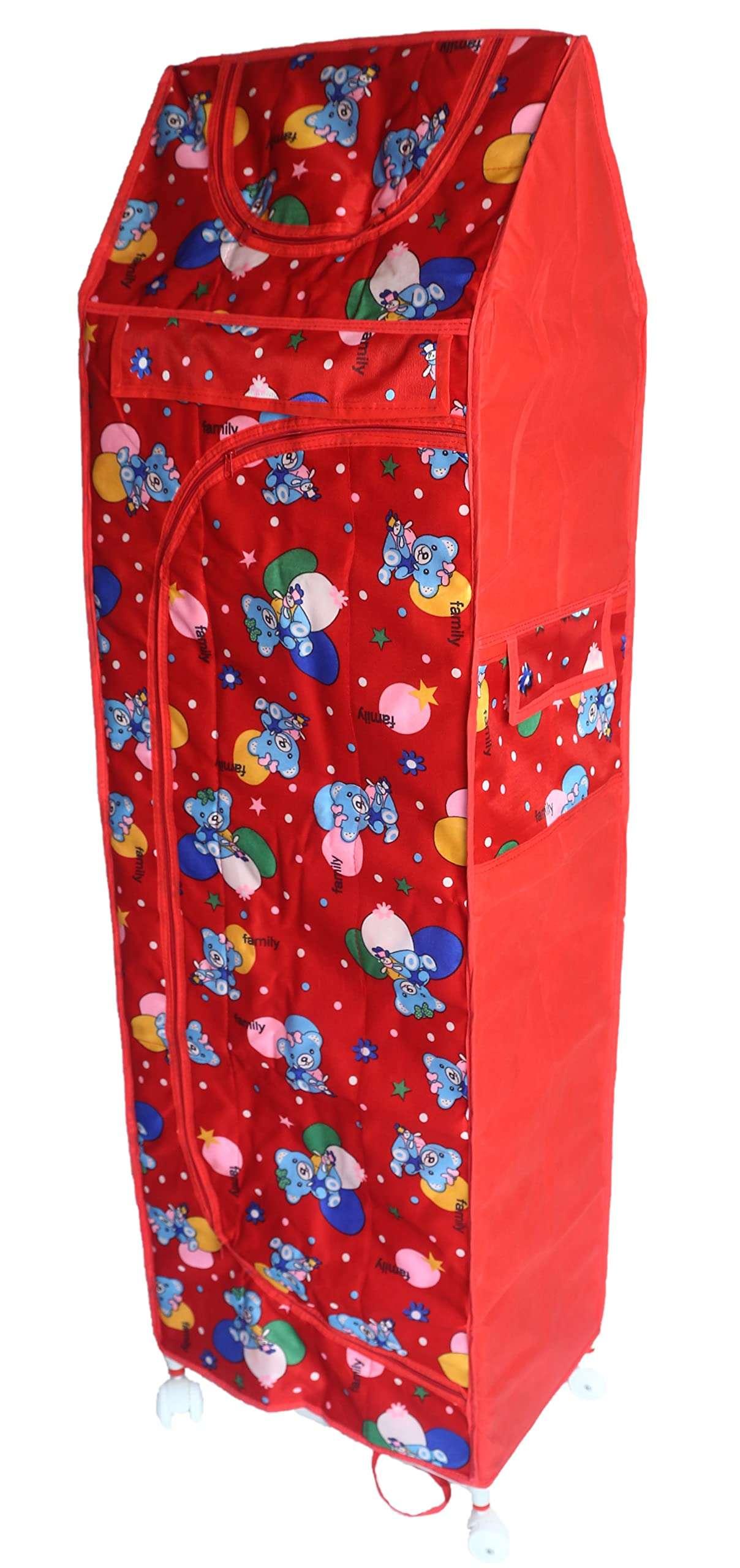 Evoshine® Colorful Design Cartoon Printed Cotton 5 Cabinet Hanging Baby Almirah, Kids Wardrobe, Cloth Organizer, Folding Almirah, Toy Box (Red) 1