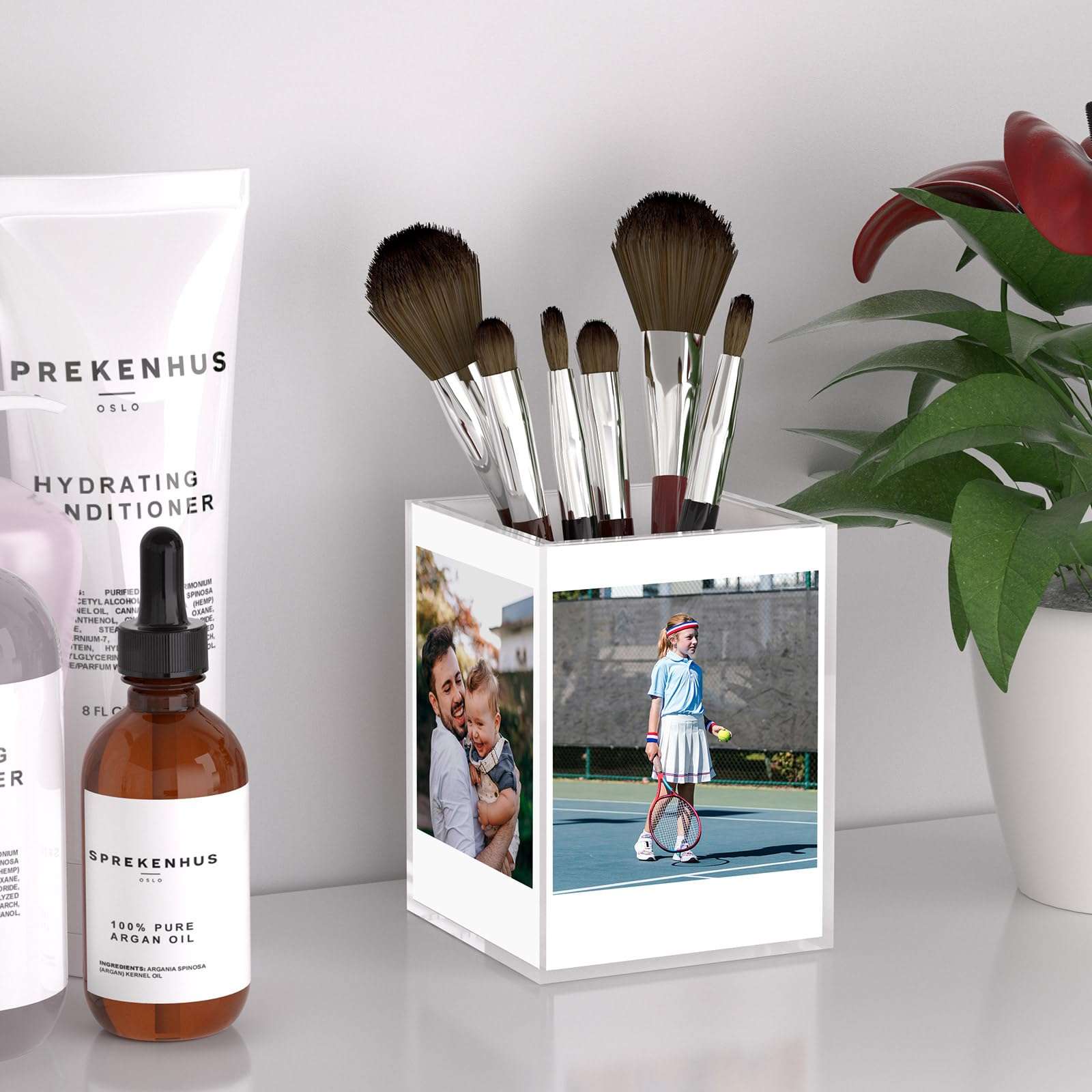 Polaroid Frame for 2x3 Photos, Clear Acrylic Instax Mini Frame, Photo Cube Displays 4 Instant Mini 3-Inch Instax Mini, Polaroid, Sprocket Photos, Small Desk Picture Frame and Pen Holder for Office 6