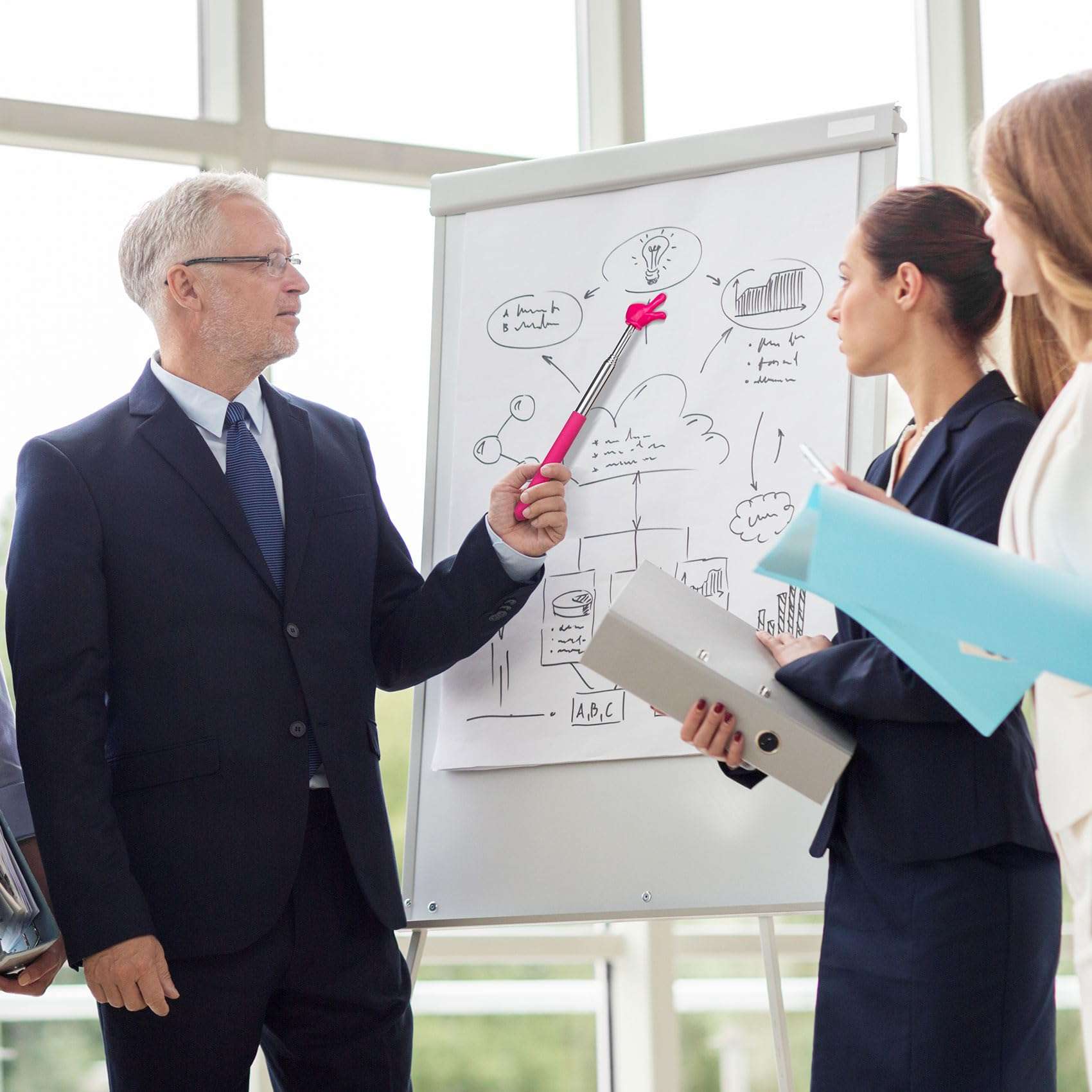 Pndeyo 5pcs Retractable Teacher Pointers for Classroom Reading, Hand-Shaped Presentation Pointer Stick, Mini Portable Finger Pointer Sticks Teach Supplies- Blue & Purple & Yellow & Green & Pink 6