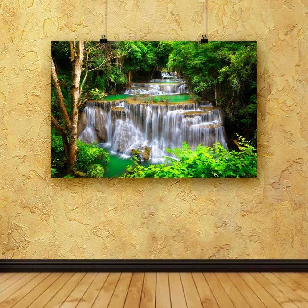 Pitaara Box Huay Mae Kamin Thailand Waterfall in Kanjana-buri MDF Frame Canvas Painting, Multicolour, 21 x 14 Inch 4