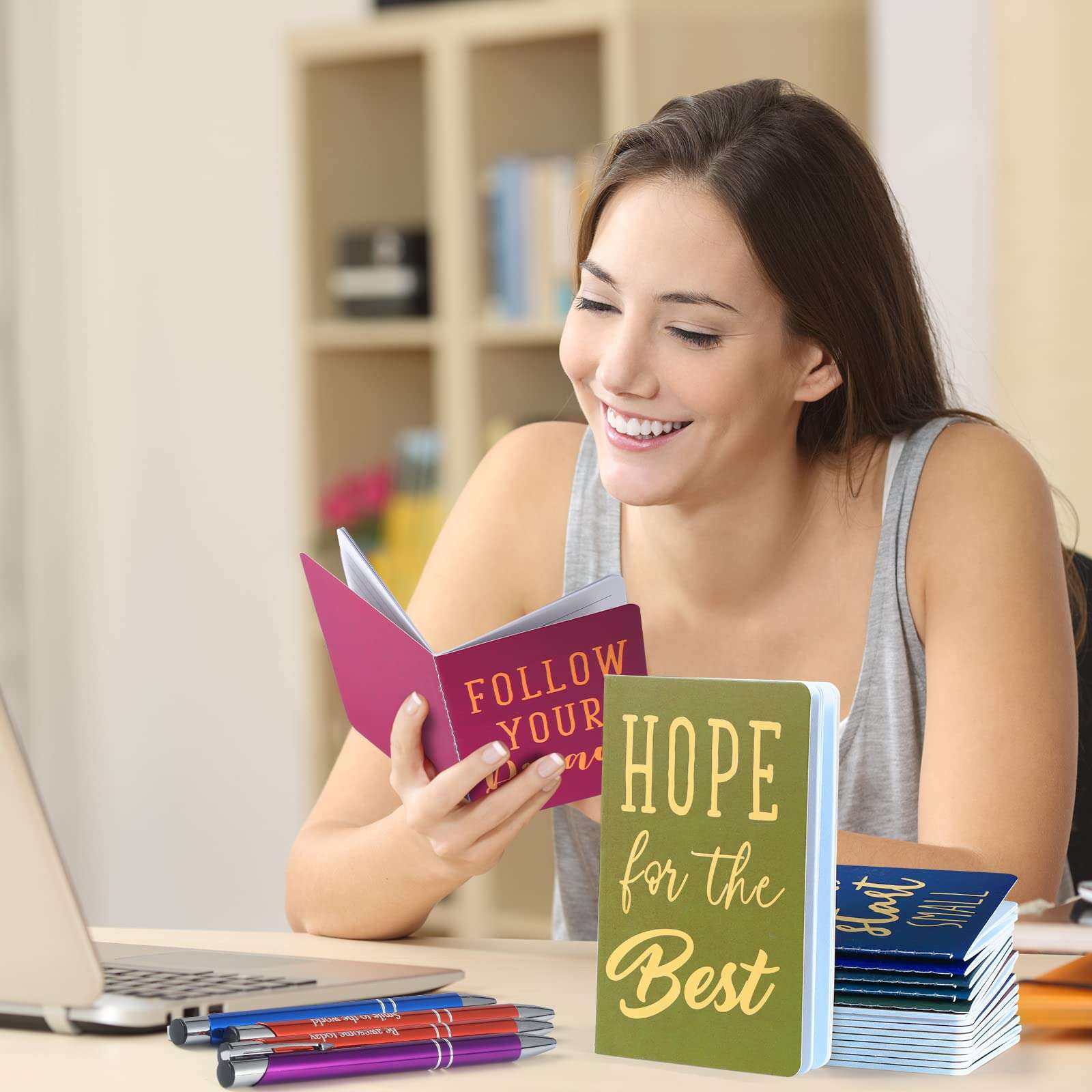 Funrous 32 Pcs Motivational Quote Pens Inspirational Notepads Mini Journal with Ballpoint Pen Small Notebooks Gift Set for Men Women Coworkers, Adult Party Favors Prizes Gift Bulk(Simple) 5