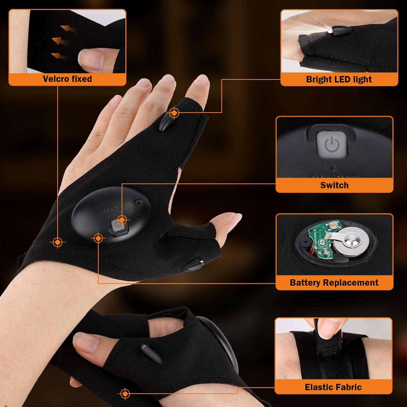 CENSGO LED Flashlight Gloves Gifts for Men, Cool Gadget Hands-Free Lights for Dad Christmas Father's Day Birthday Gifts, LED Gloves for Night Fishing, Camping, Repairing (1 Pair) 4