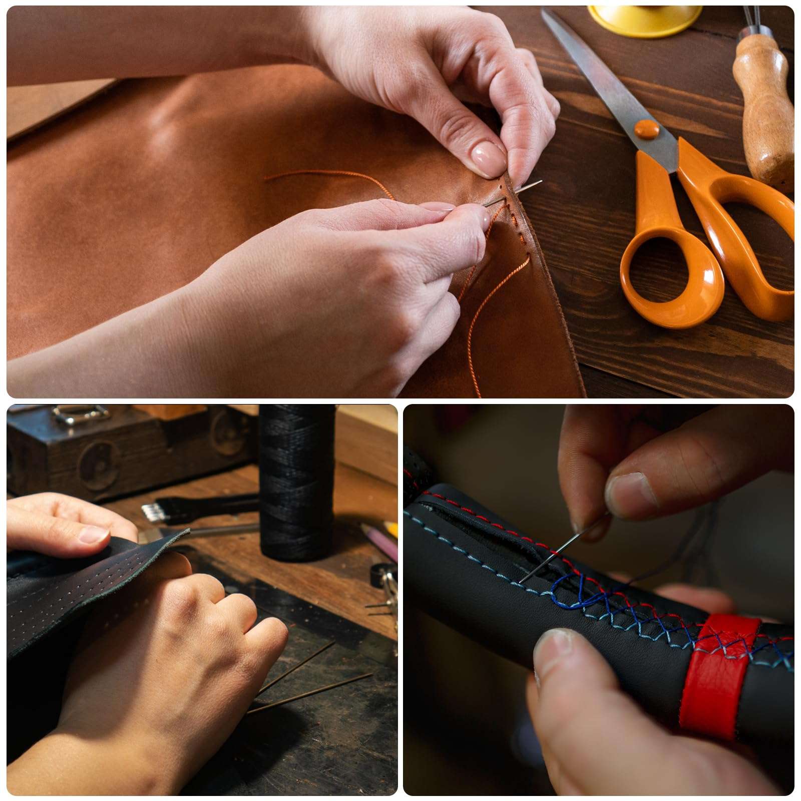 HARFINGTON 6pcs 4 Inch Upholstery Needles Large Eye Stitching Needles Stainless Steel Straight Hand Sewing Needles for Home Hand Sewing Leather Tapestry Embroidery Tufting Webbing Carpet 6