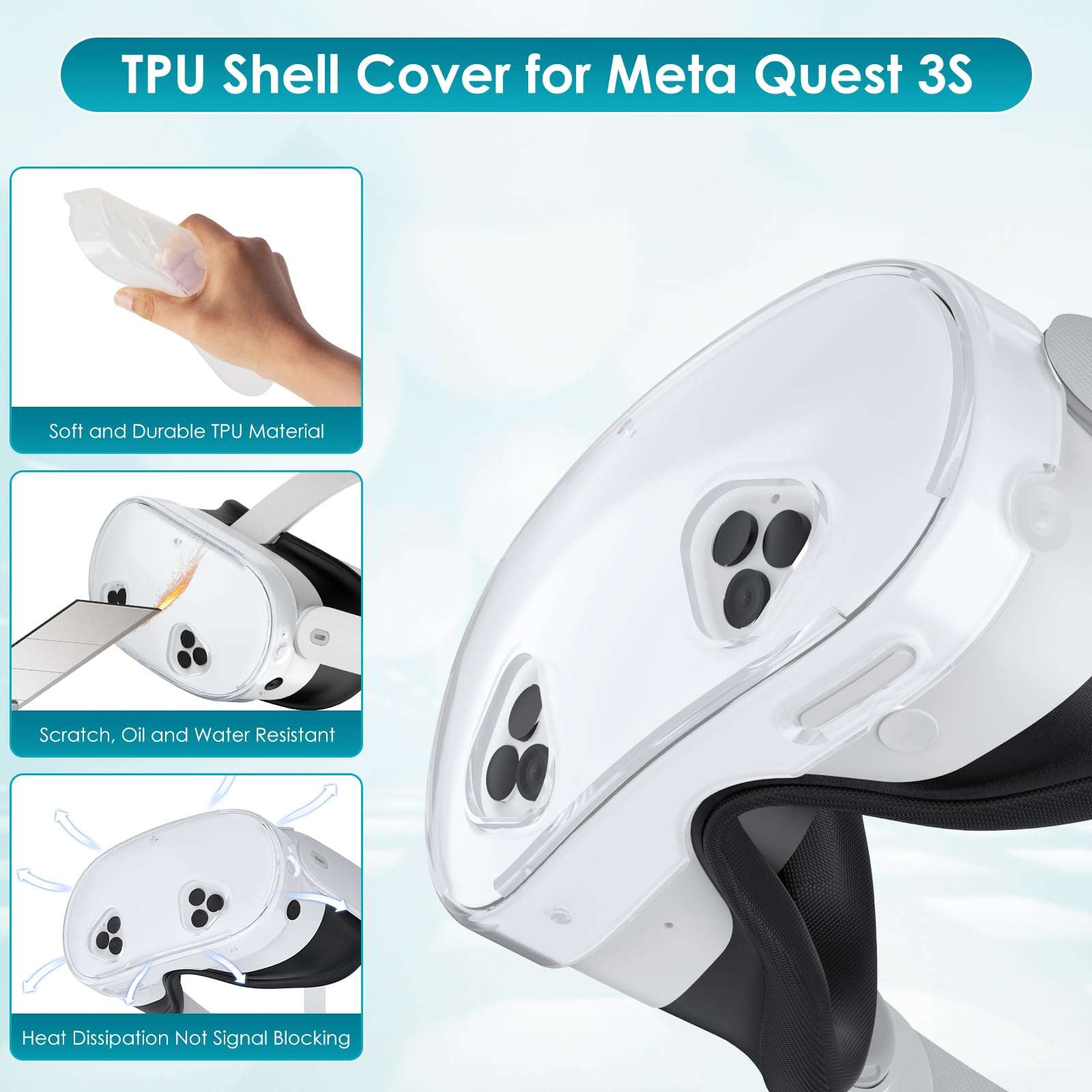 Protective Case for Meta Quest 3S,VR Accessories for Meta Quest 3S, Replacement Kit for Meta Quest 3S, Compatible with Meta Quest 3S Headset Transparent TPU Case with Rocker Caps and Dust Cover Set 5