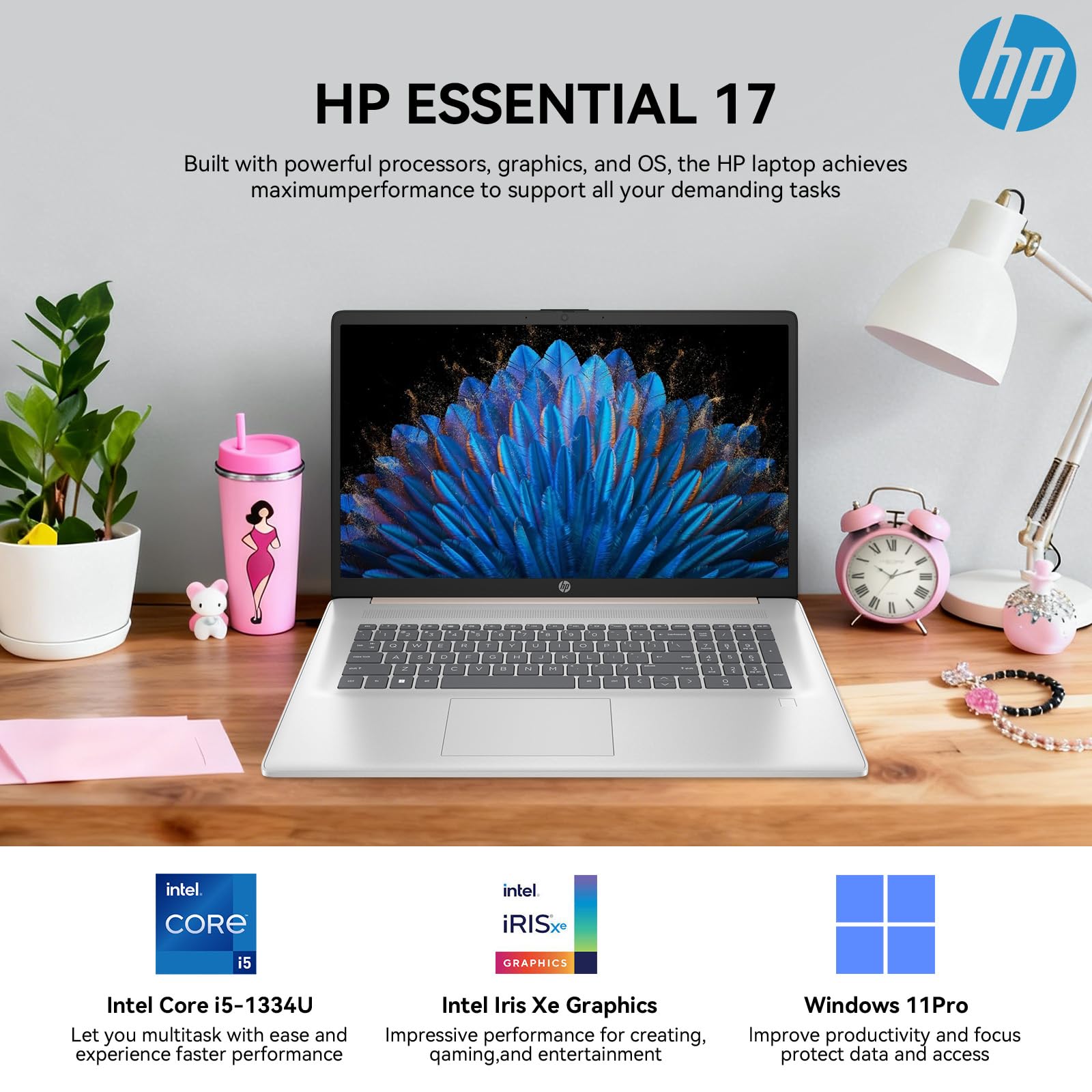 HP Laptop 17 Inch, 17.3" HD+ Large Screen Business Laptop Computer, 13th Gen Intel Core i5(10-Core, Beat i7-1255U), Windows 11 Pro|8GB RAM 256GB SSD, Backlit Keyboard|Fingerprint|Copilot AI|Rose Gold 4