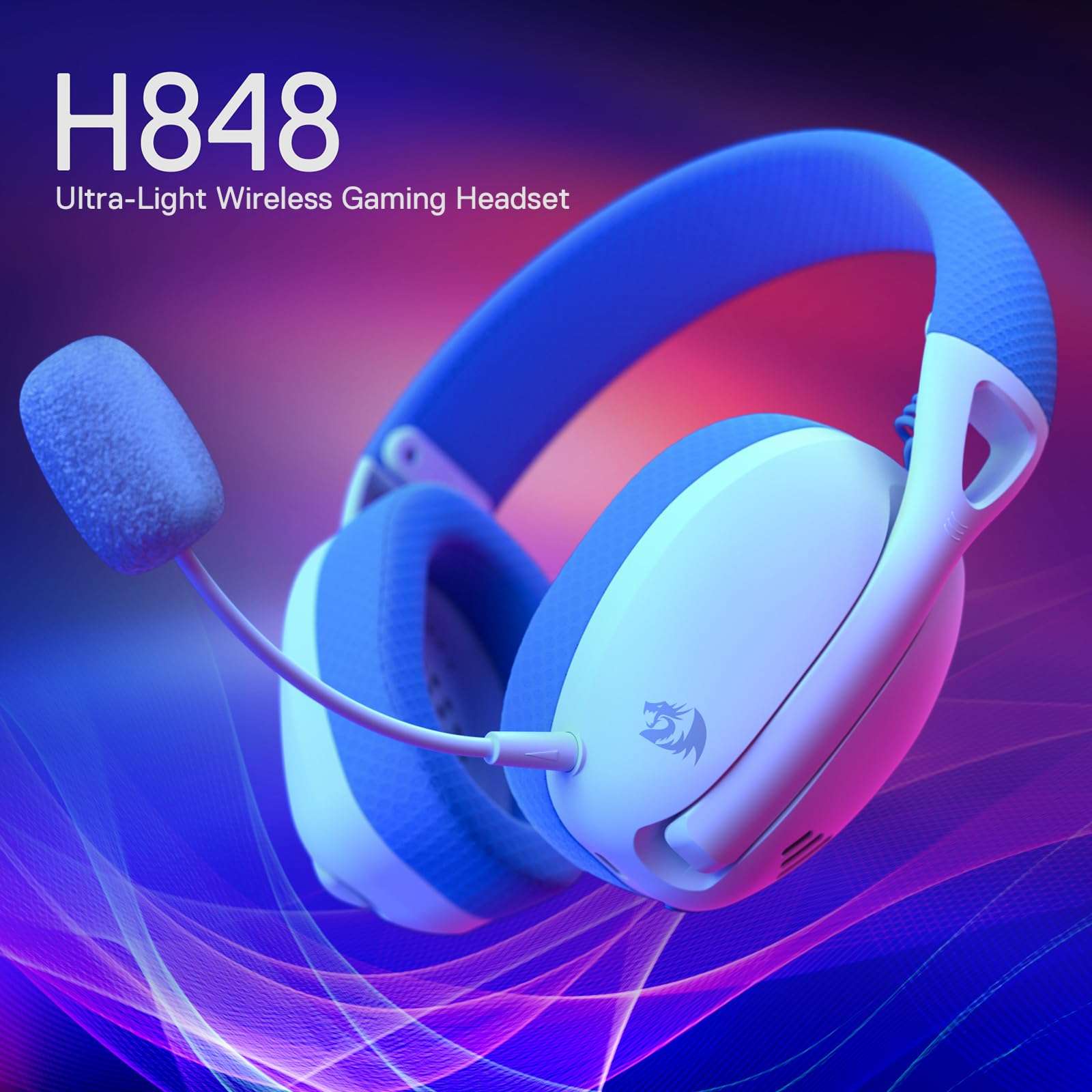 Redragon H848 Wireless Gaming Headset - Lightweight - 7.1 Surround Sound - 40MM Drivers - Detachable Microphone - Multi Platforms for PC, PS5/4/3, Switch, Mobile 3