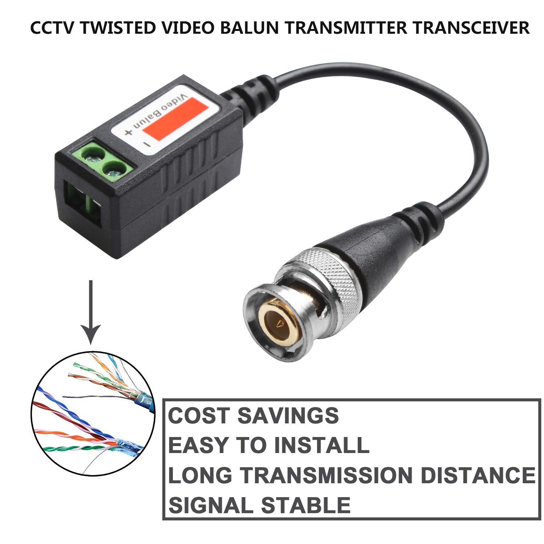 Passive Video Balun Connectors 8 Pairs Cat5 HD Mini CCTV BNC Video Balun Transceiver Cable with Lighting Protection and Coax BNC Connector to RJ45 Terminal for CCTV Surveillance Camera Systems 4