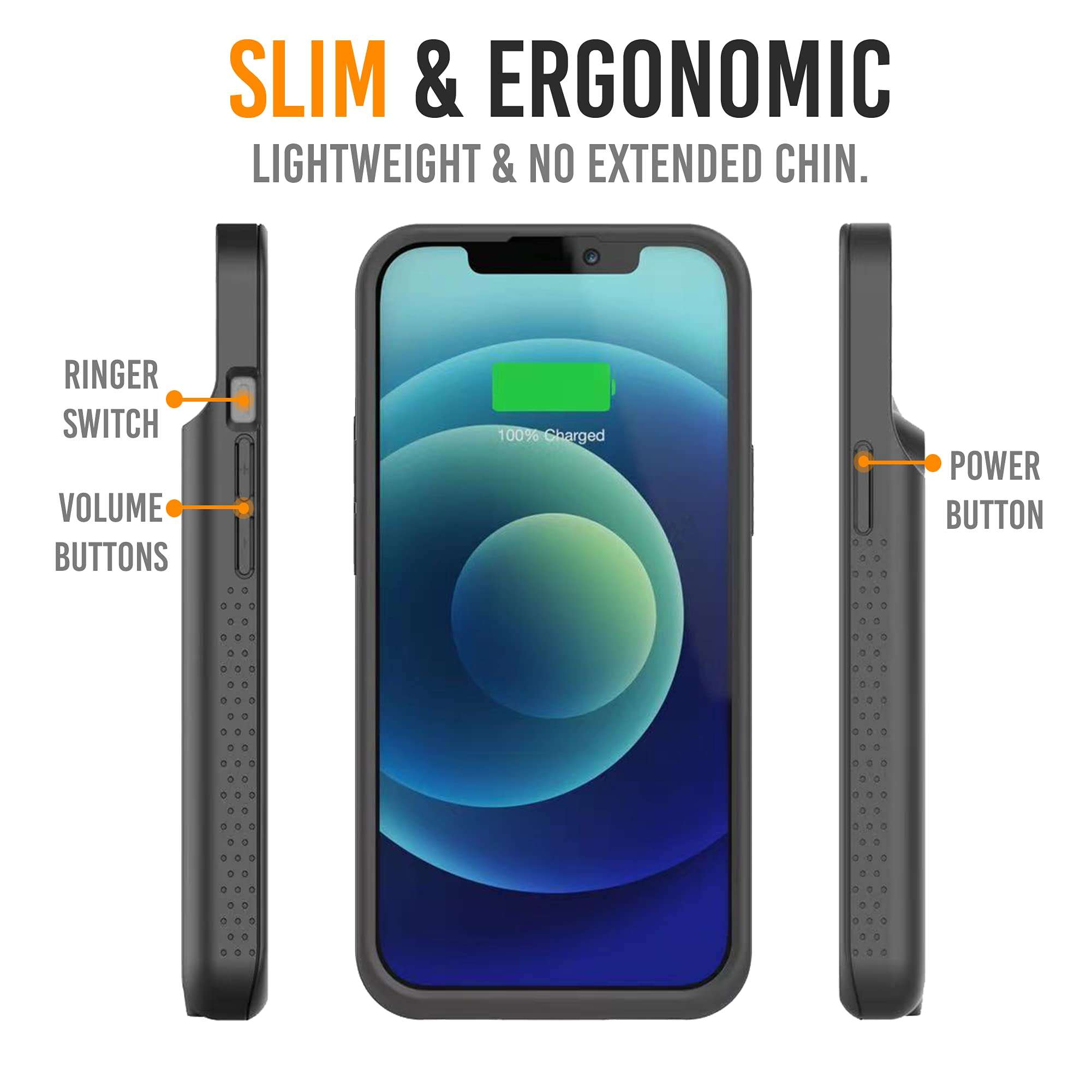 Battery Case for iPhone 13 Pro Max (6.7 inch), 6500mAh Slim Portable Protective Extended Charger Cover with Wireless Charging, Lightning Input Compatible w/Apple Pay, CarPlay (BX13 Pro Max) - Black 6