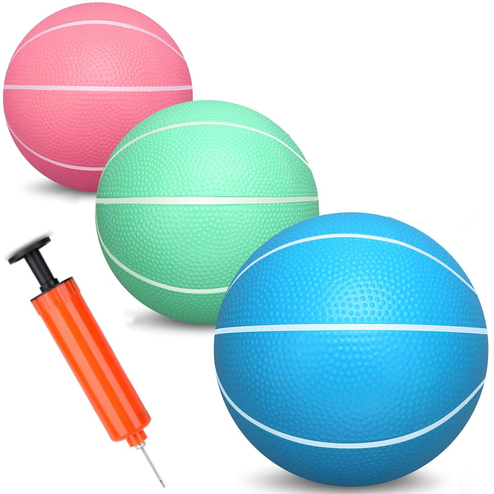 7 Inch PVC Mini Basketball for Indoor Basketball Hoops, 7" Rubber Small Toddler Basketball for Over Door Basketball Hoop Sets, Little Pool Basketballs for Kids, Stocking Stuffer(3 PCS with Air Pump) 1