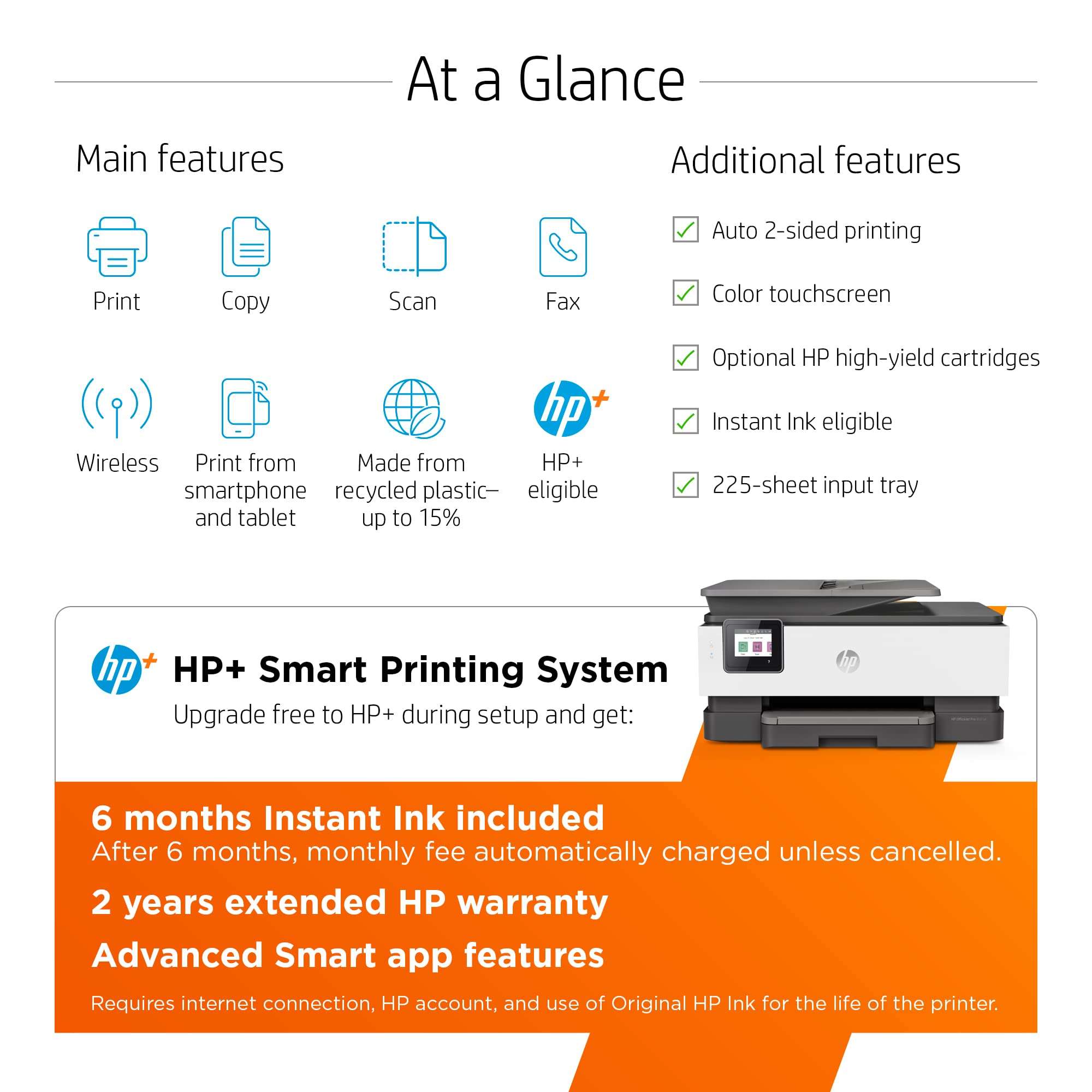 HP OfficeJet Pro 8025e Wireless Color All-in-One Printer with bonus 6 free months Instant Ink with HP+ (1K7K3A), Gray 3
