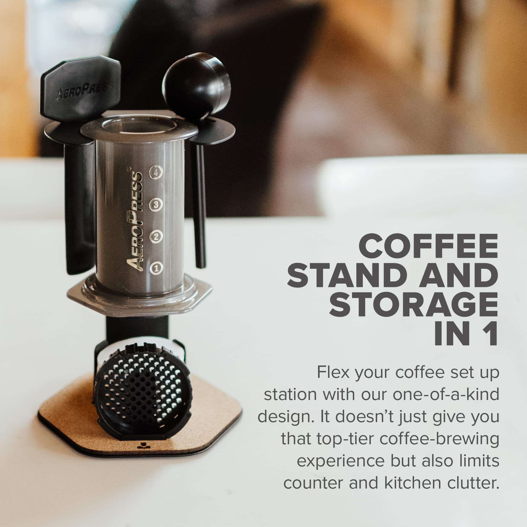 Organizer for AeroPress® Coffee Maker, Caddy Station holds Coffee Maker, Filters, Accessories, Space Saving, Steel and Cork, Precision Fit for Original and GO - Companion for AeroPress® by PBD (Black) 2