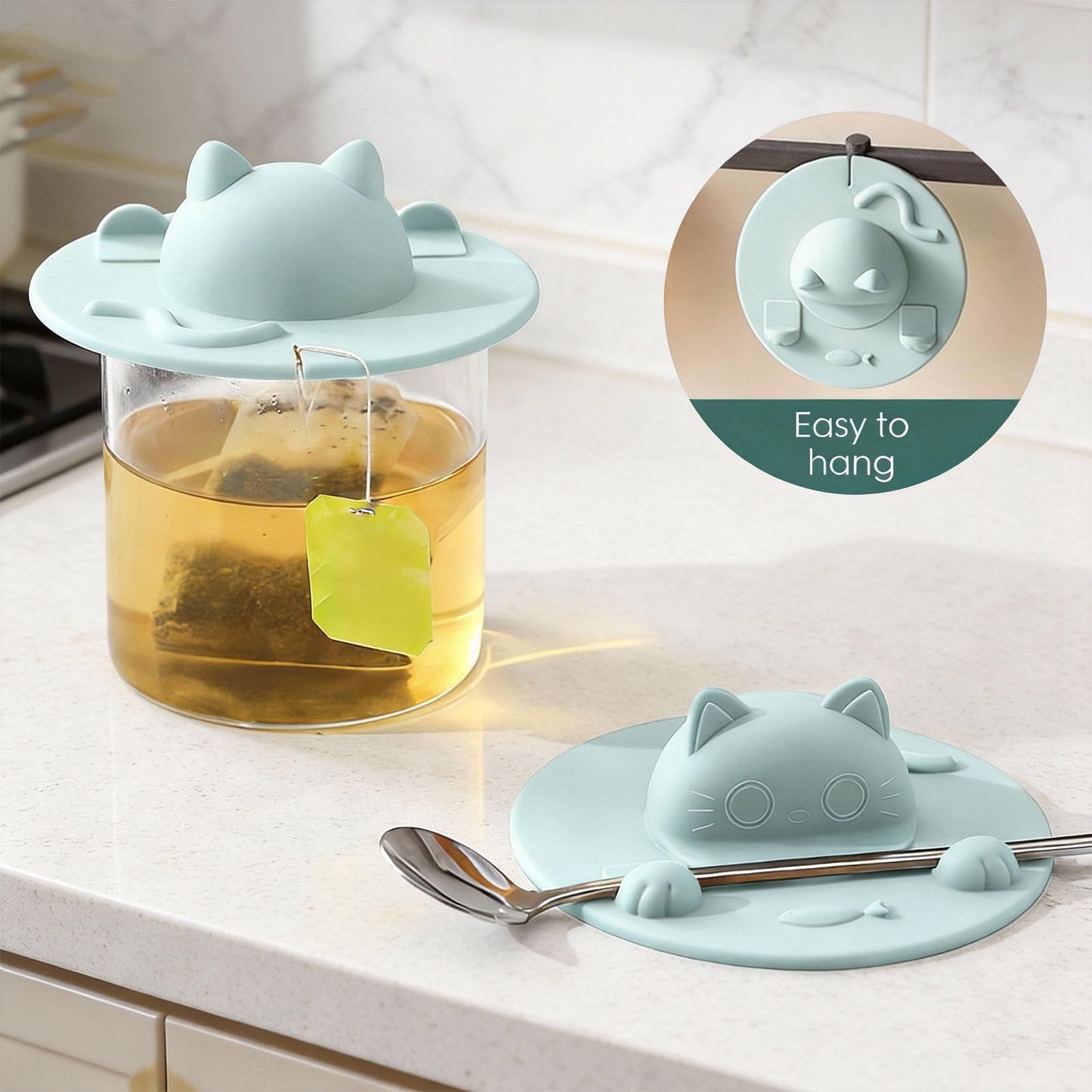 2 Pcs Tea Bag Holder, Cute Cat Design Cup Cover Lid, Spill-Proof Tea Accessories for Mug, Tea Bag Squeezer, Ideal for Office Use and Travel 5