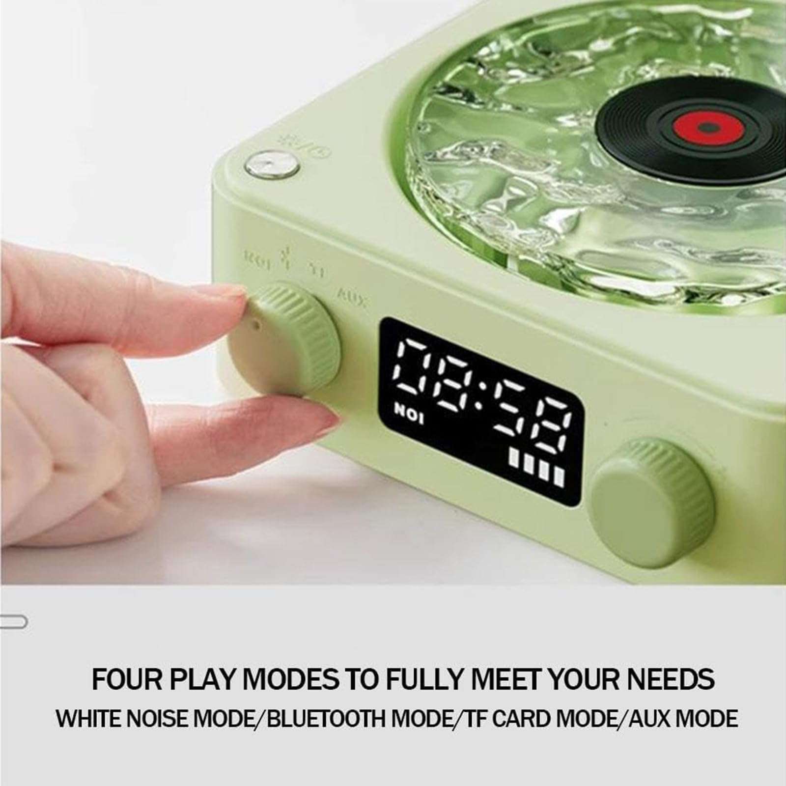 Generic Aquavinyl Waves Mini Speaker, Retro-Style Wireless The Waves Vinyl Player for Sea White Noise with Bedroom Clock Ambience Light,Aqua Vinyl Bluetooth Speaker for Bedroom Home Office (Green) 6