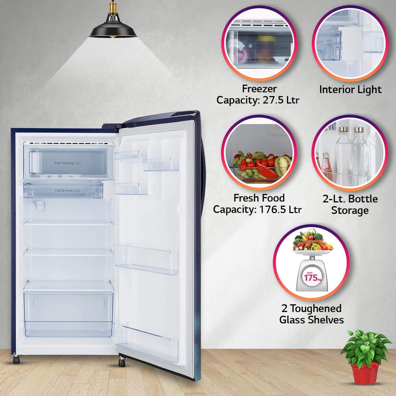 LG 204 L 4 Star Direct-Cool Inverter Single Door Refrigerator (‎‎GL-B211CBCY, Blue Charm, Smart Connect & Fast Ice Making) 4
