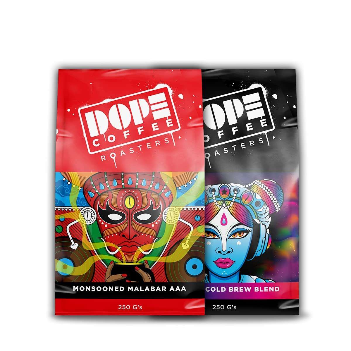Dope Coffee Roasters Combo Pack of 2 - Freshly Roasted Coffee Monsooned Malabar AAA and Polaris Cold Brew Blend - 250 gm each (Inverted Aeropress) 1