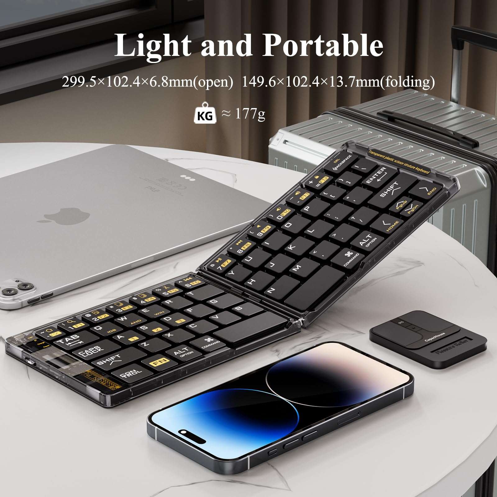 ANDLUCK Foldable Keyboard and Mouse(2.4G),F01 Folding Bluetooth Keyboard and Mouse Combo for Business and Travel,Portable Keyboard for Laptop iPads Tablets,for Windows/Android/iOS-Black Square Mouse 5